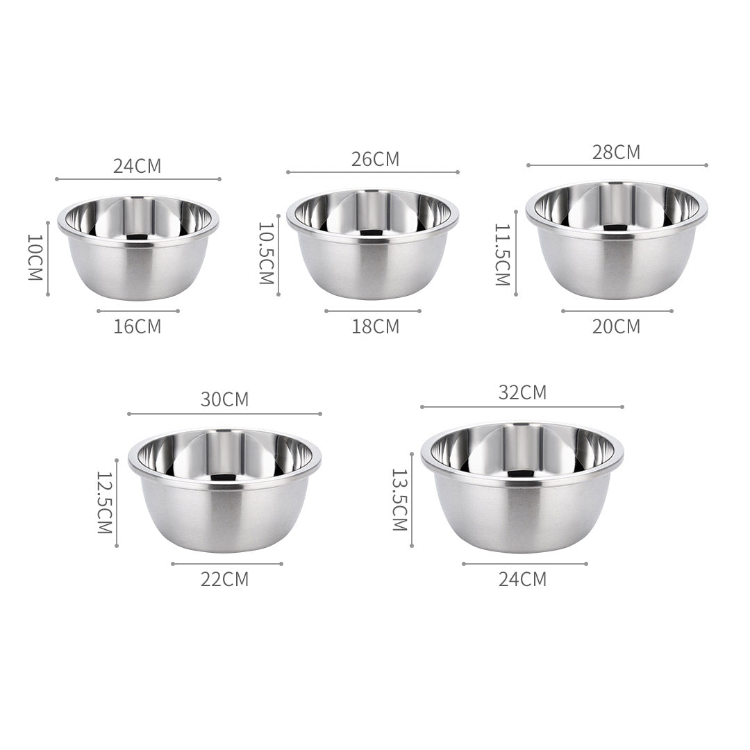SOGA 5Pcs Deepen Polished Stainless Steel Stackable Baking Washing Mixing Bowls Set Food Storage Basin - Cafe Supply