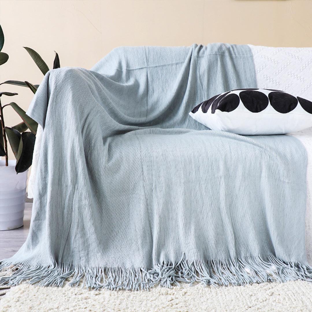 SOGA Grey Acrylic Knitted Throw Blanket Solid Fringed Warm Cozy Woven Cover Couch Bed Sofa Home Decor - Cafe Supply