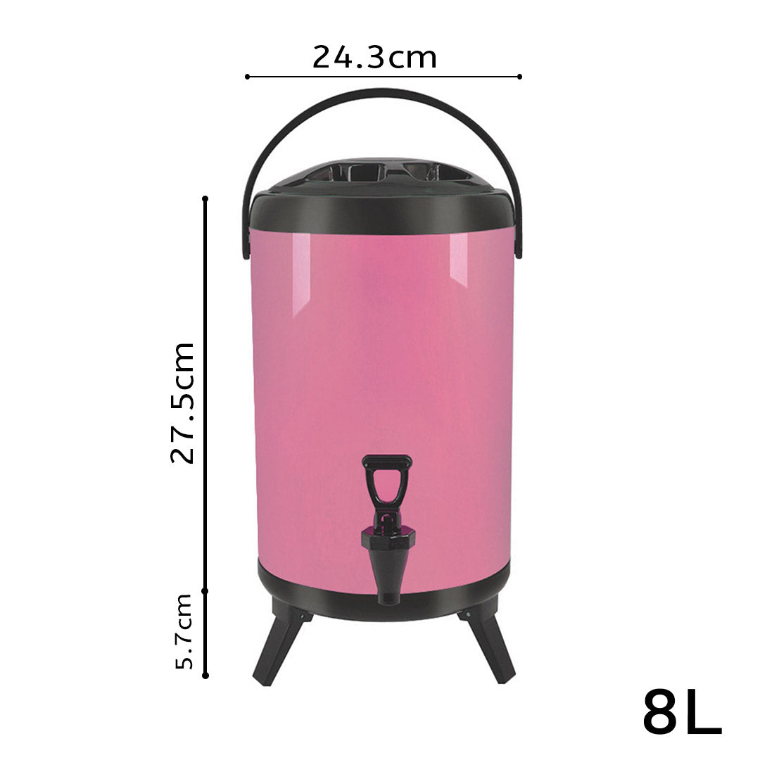 SOGA 2X 8L Stainless Steel Insulated Milk Tea Barrel Hot and Cold Beverage Dispenser Container with Faucet Pink - Cafe Supply