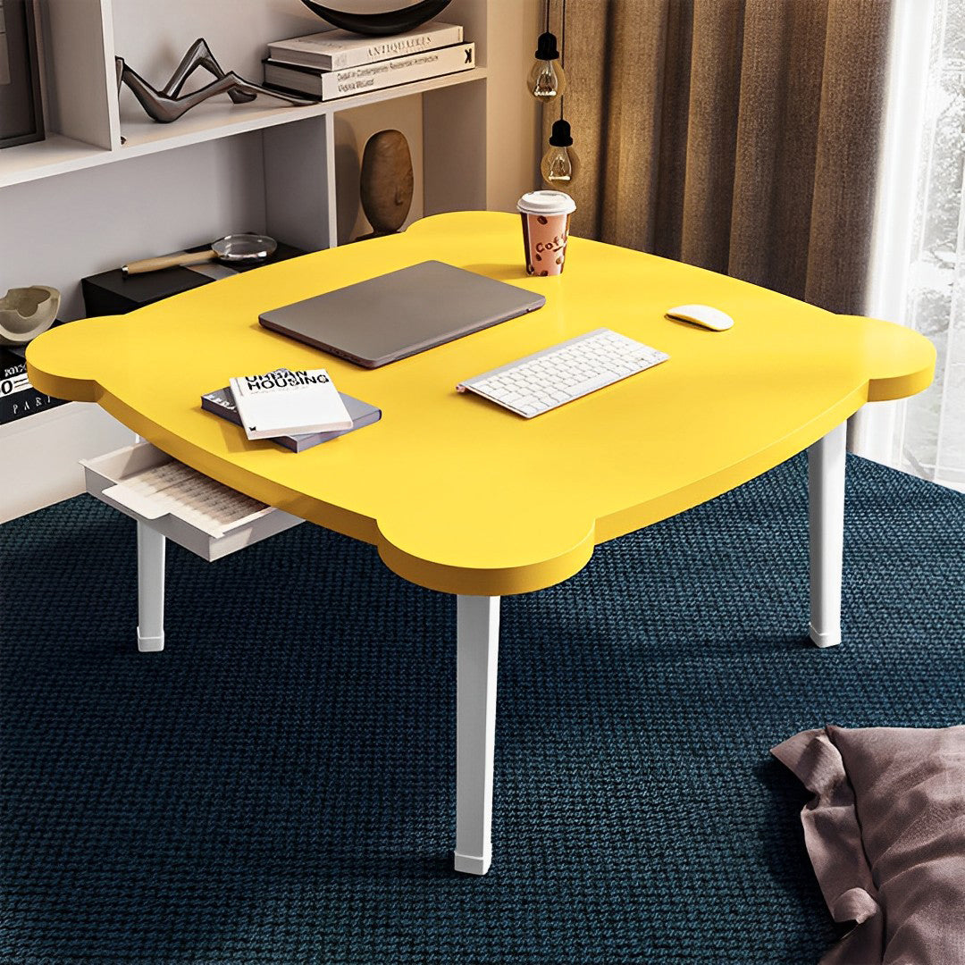 SOGA Yellow Minimalist Cat Ear Portable Floor Table Small Space-Saving Mini Desk Home Decor - Cafe Supply