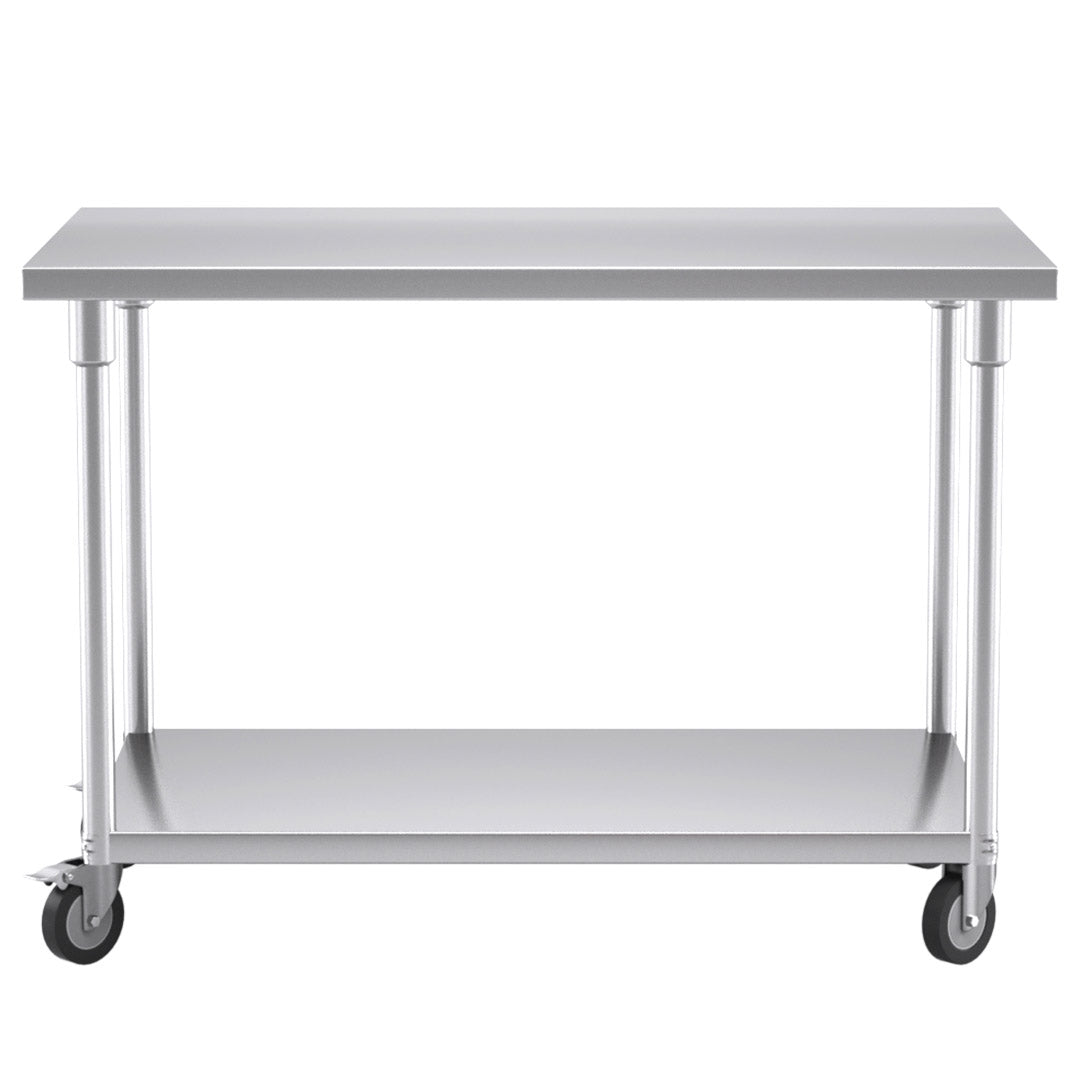 SOGA 120cm Commercial Catering Kitchen Stainless Steel Prep Work Bench Table with Wheels - Cafe Supply