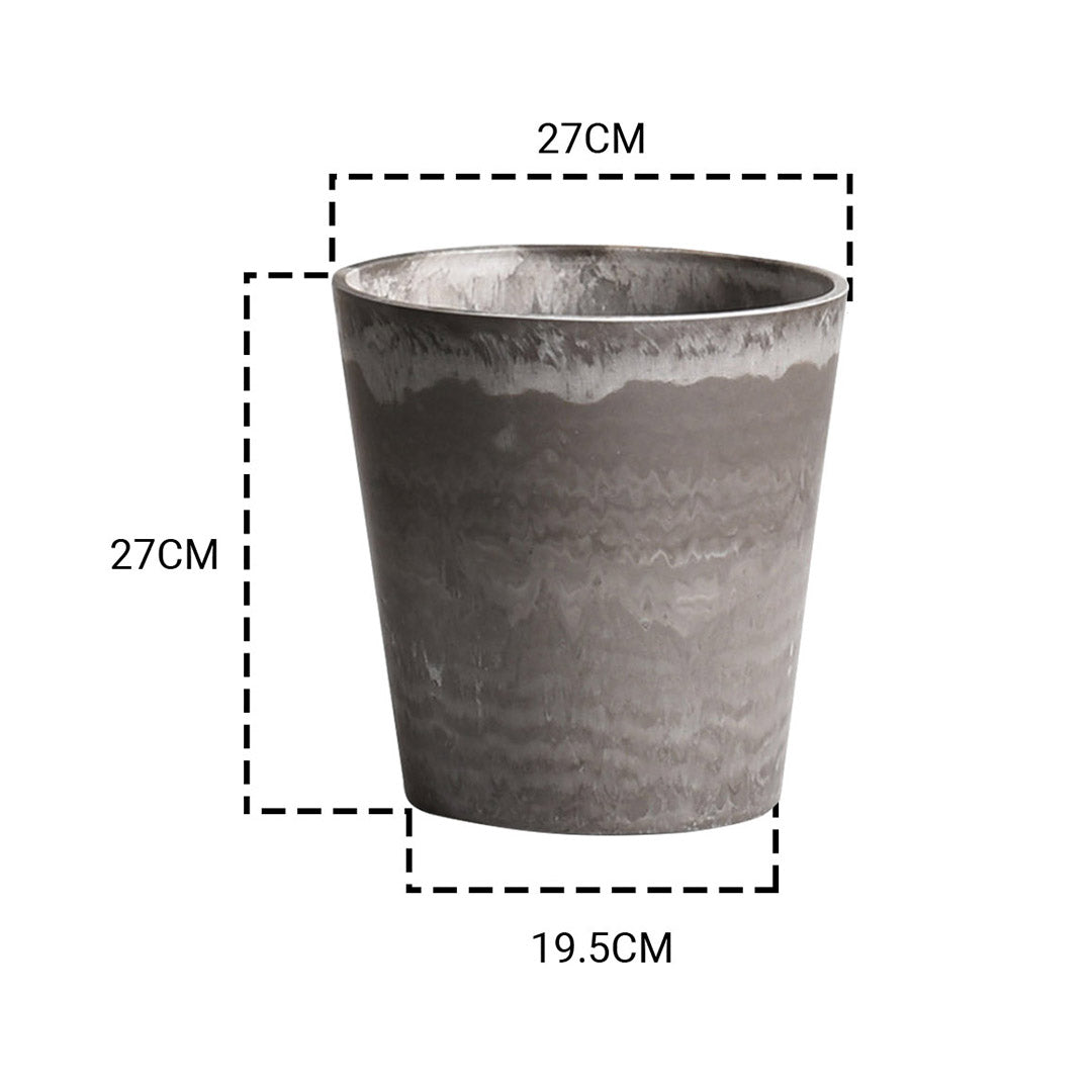 SOGA 27cm Rock Grey Round Resin Plant Flower Pot in Cement Pattern Planter Cachepot for Indoor Home Office - Cafe Supply