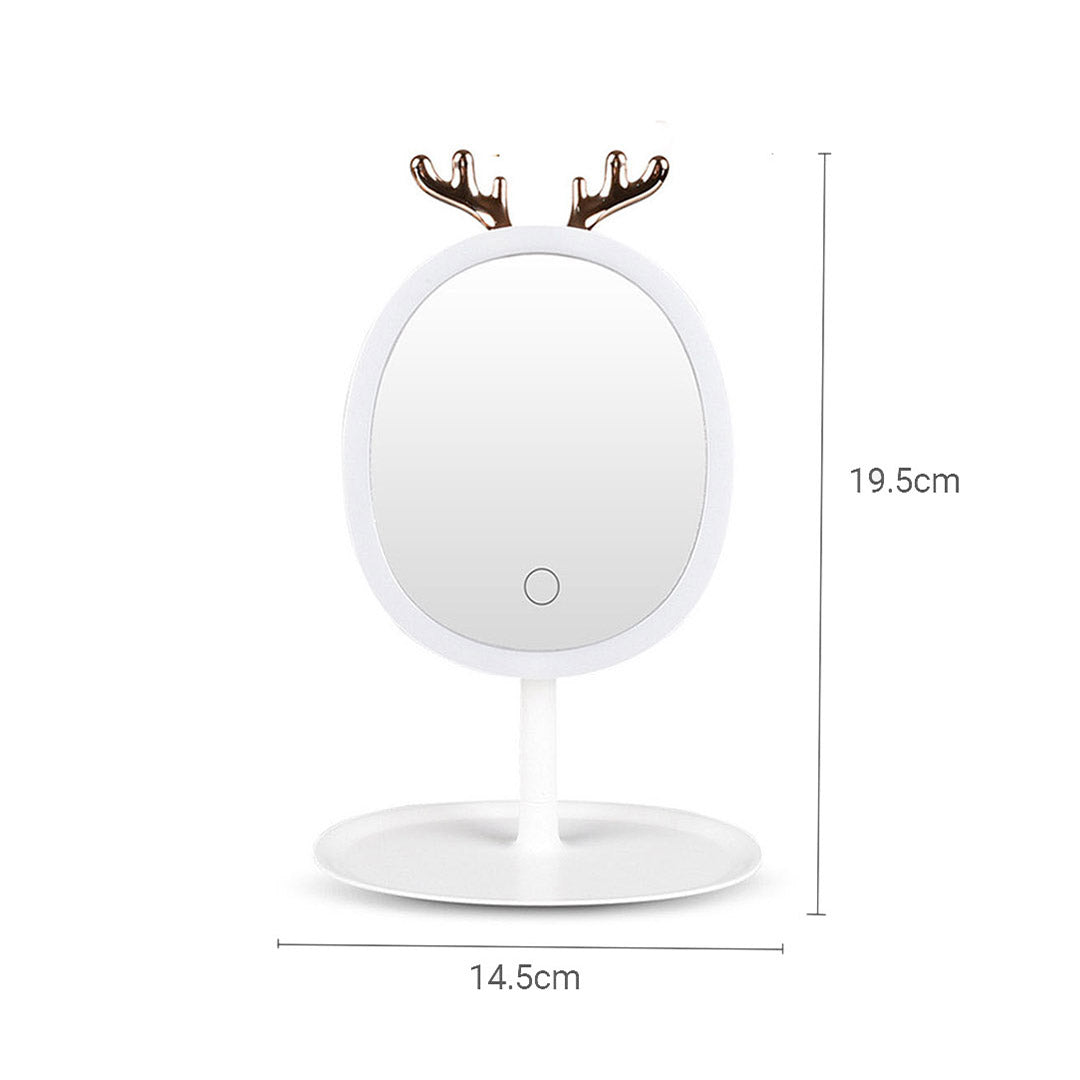 SOGA 2X White Antler LED Light Makeup Mirror Tabletop Vanity Home Decor - Cafe Supply