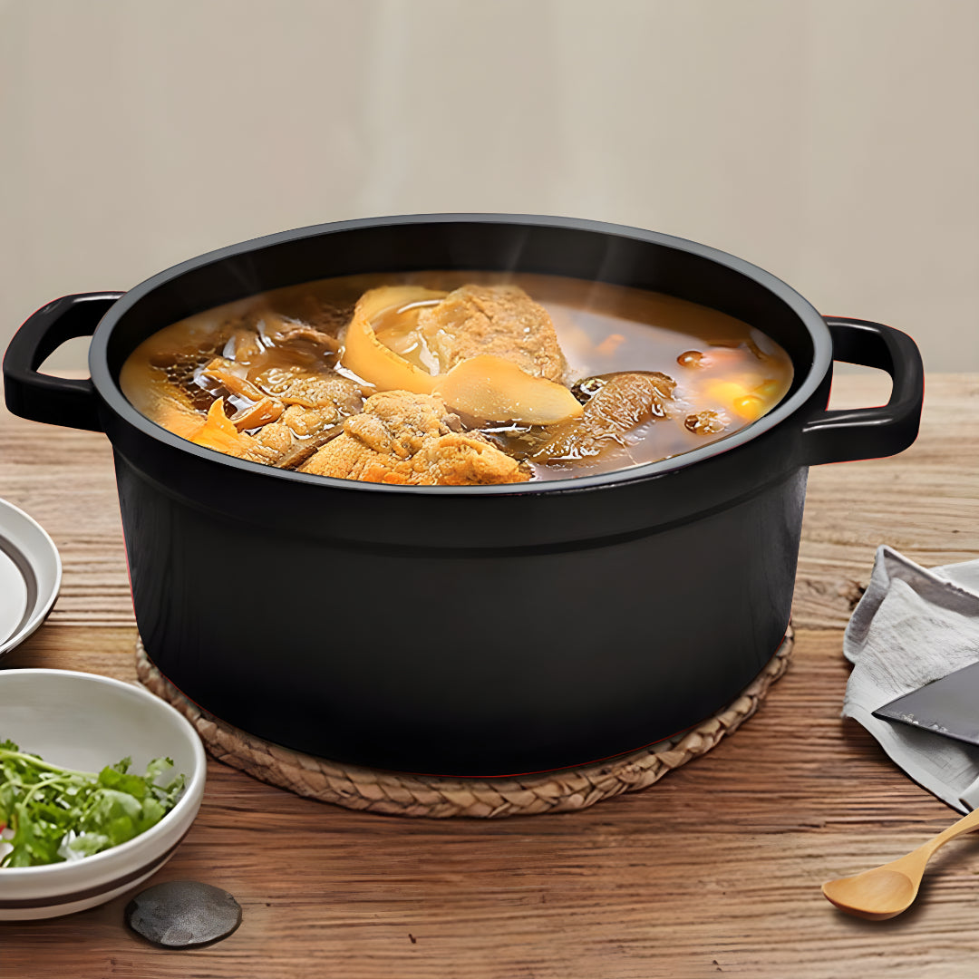 SOGA Cast Iron 24cm Stewpot Casserole Stew Cooking Pot With Lid 3.6L Black - Cafe Supply
