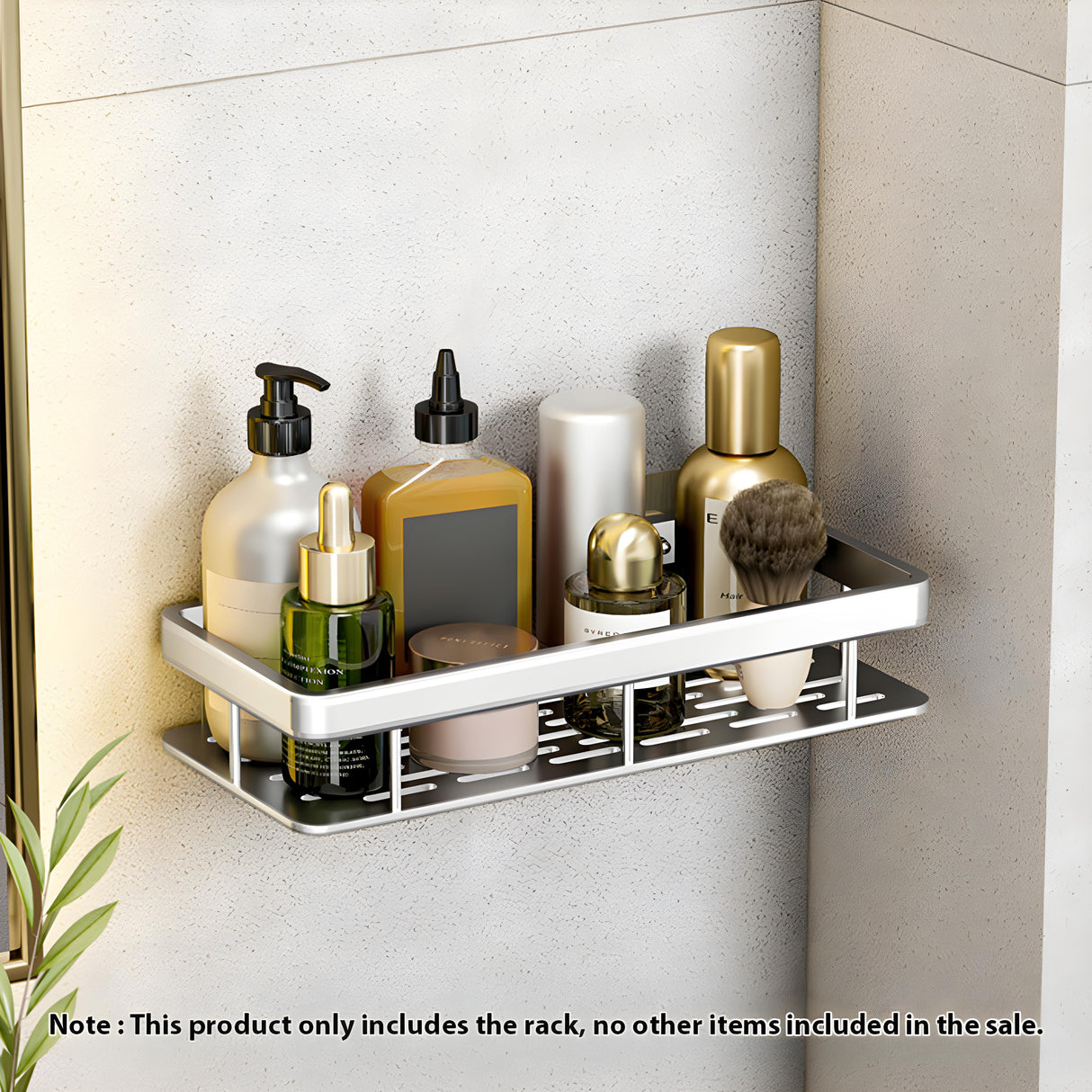 SOGA Silver Wall-Mounted Rectangular Bathroom Storage Organiser Space Saving Adhesive Shelf Rack - Cafe Supply