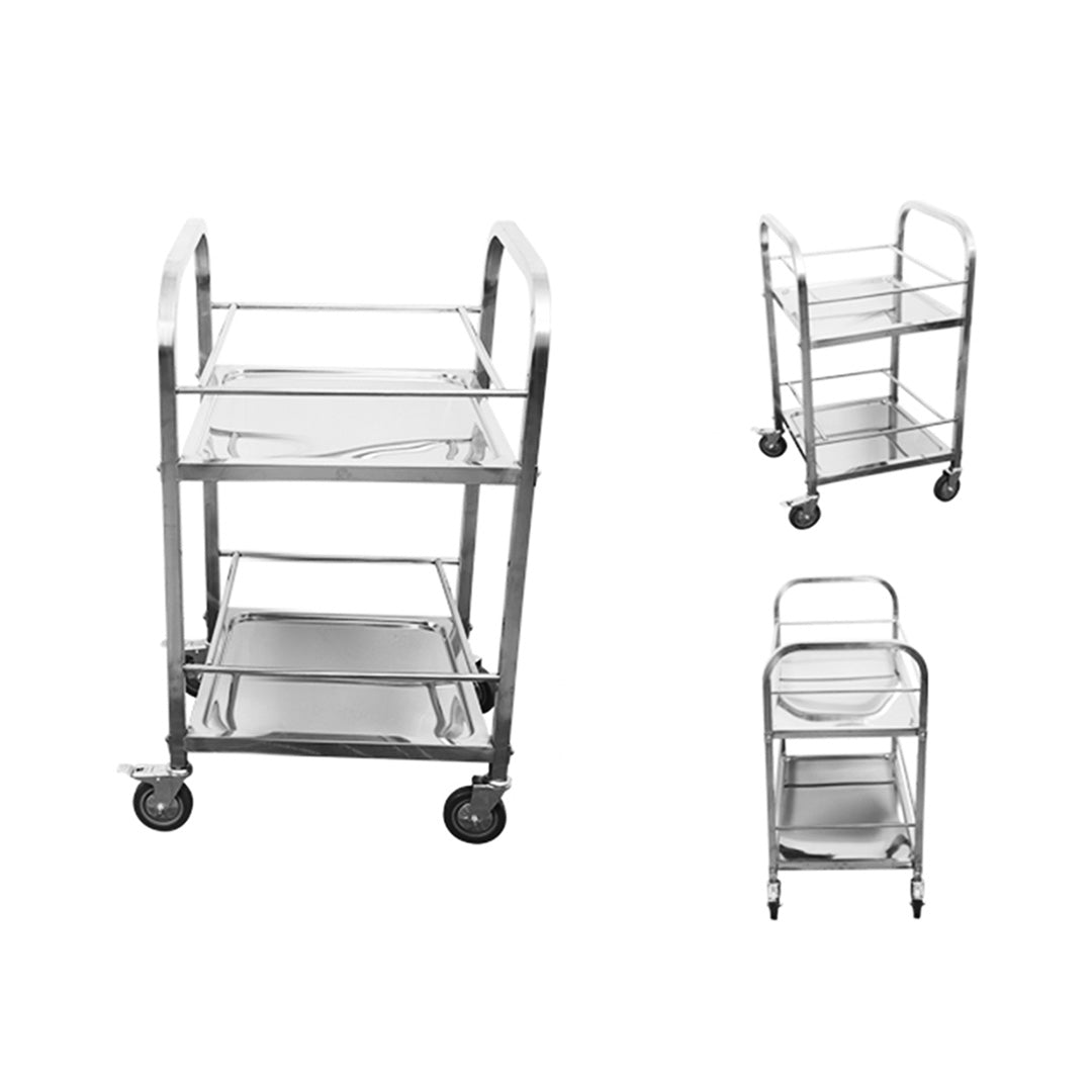 SOGA 2X 2 Tier 500x500x950 Stainless Steel Square Tube Drink Wine Food Utility Cart - Cafe Supply