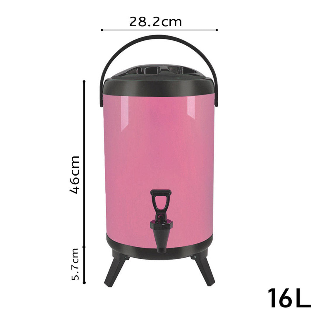 SOGA 2X 16L Stainless Steel Insulated Milk Tea Barrel Hot and Cold Beverage Dispenser Container with Faucet Pink - Cafe Supply