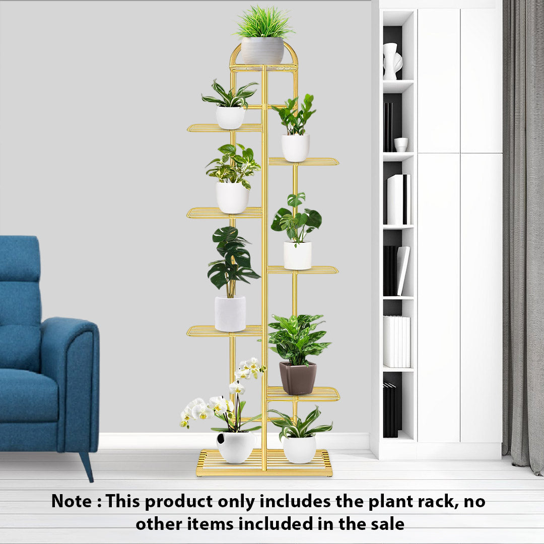 SOGA 2X 8 Tier 9 Pots Gold Metal Plant Stand Flowerpot Display Shelf Rack Indoor Home Office Decor - Cafe Supply