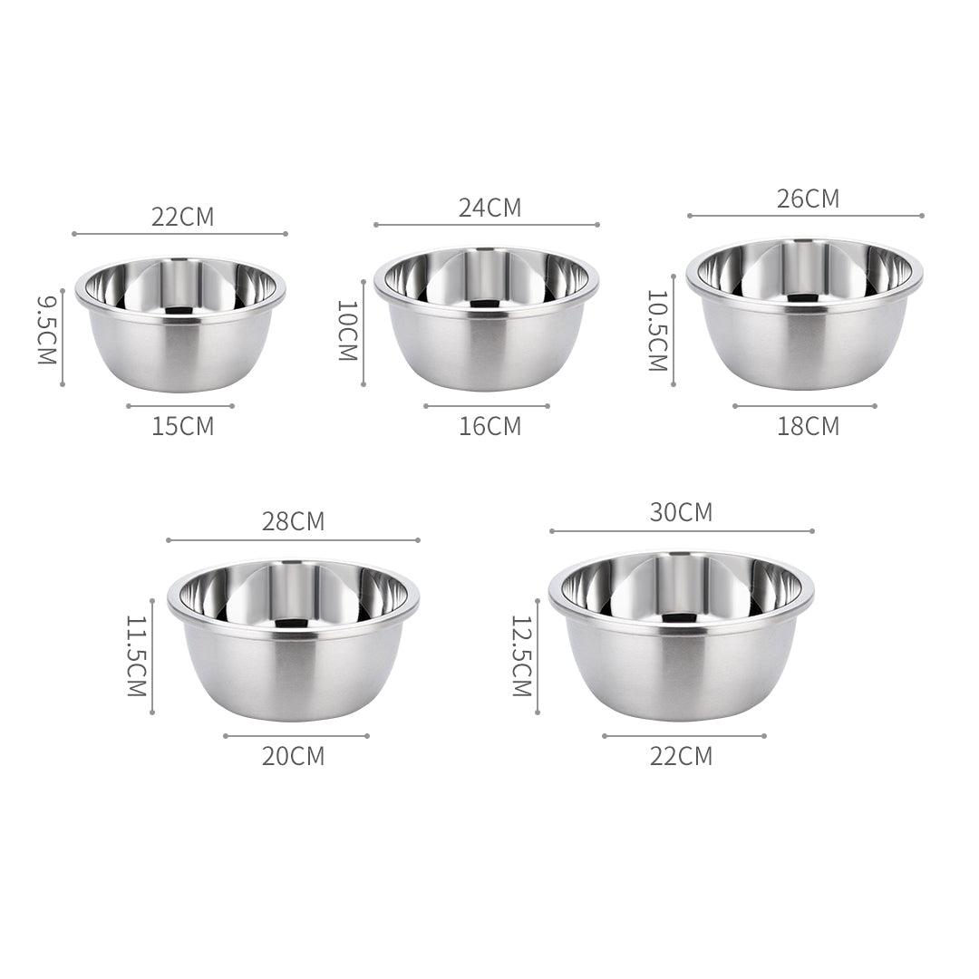 SOGA 2X 5Pcs Deepen Polished Stainless Steel Stackable Baking Washing Mixing Bowls Set Food Storage Basin - Cafe Supply