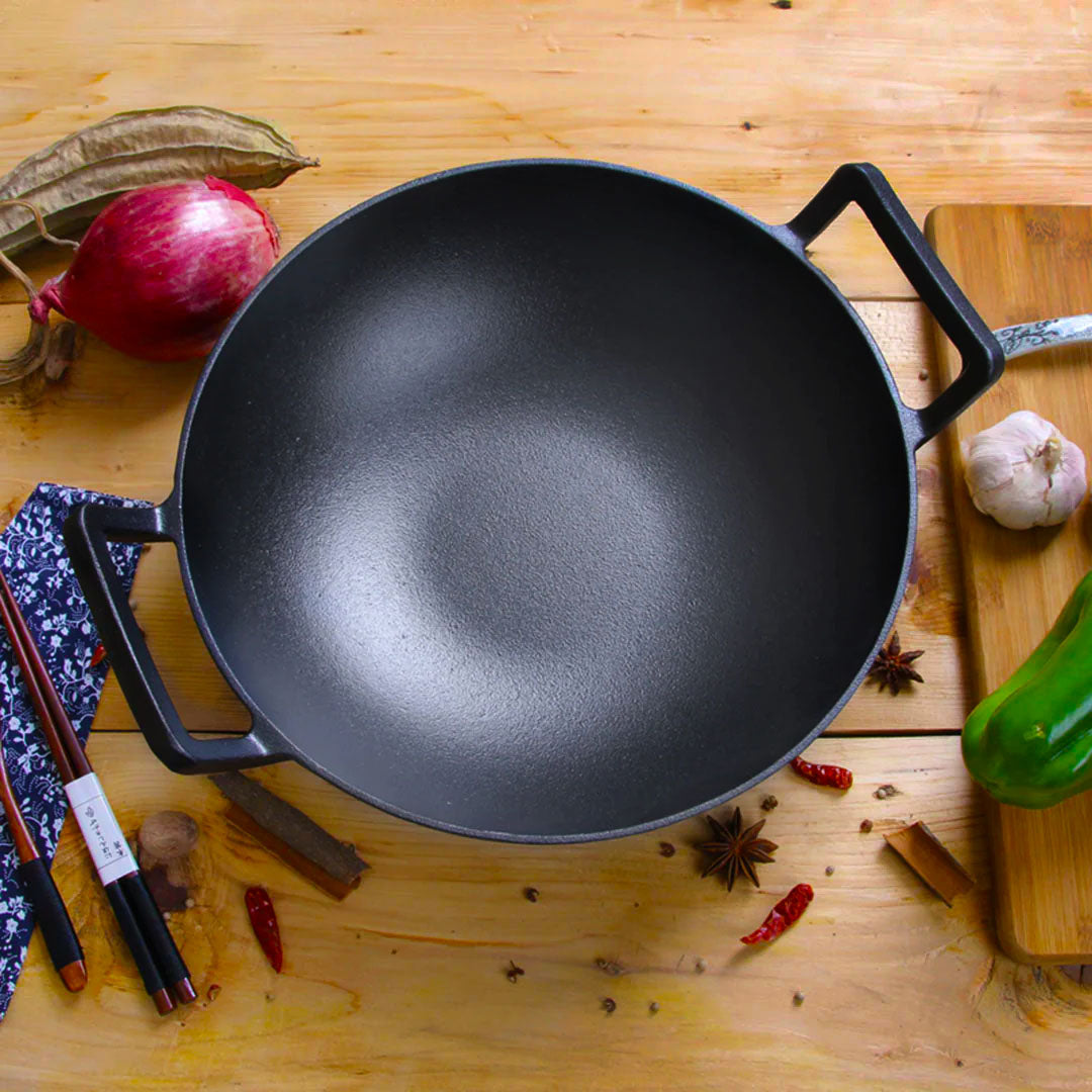 SOGA 2X 32cm Commercial Cast Iron Wok FryPan Fry Pan with Double Handle - Cafe Supply