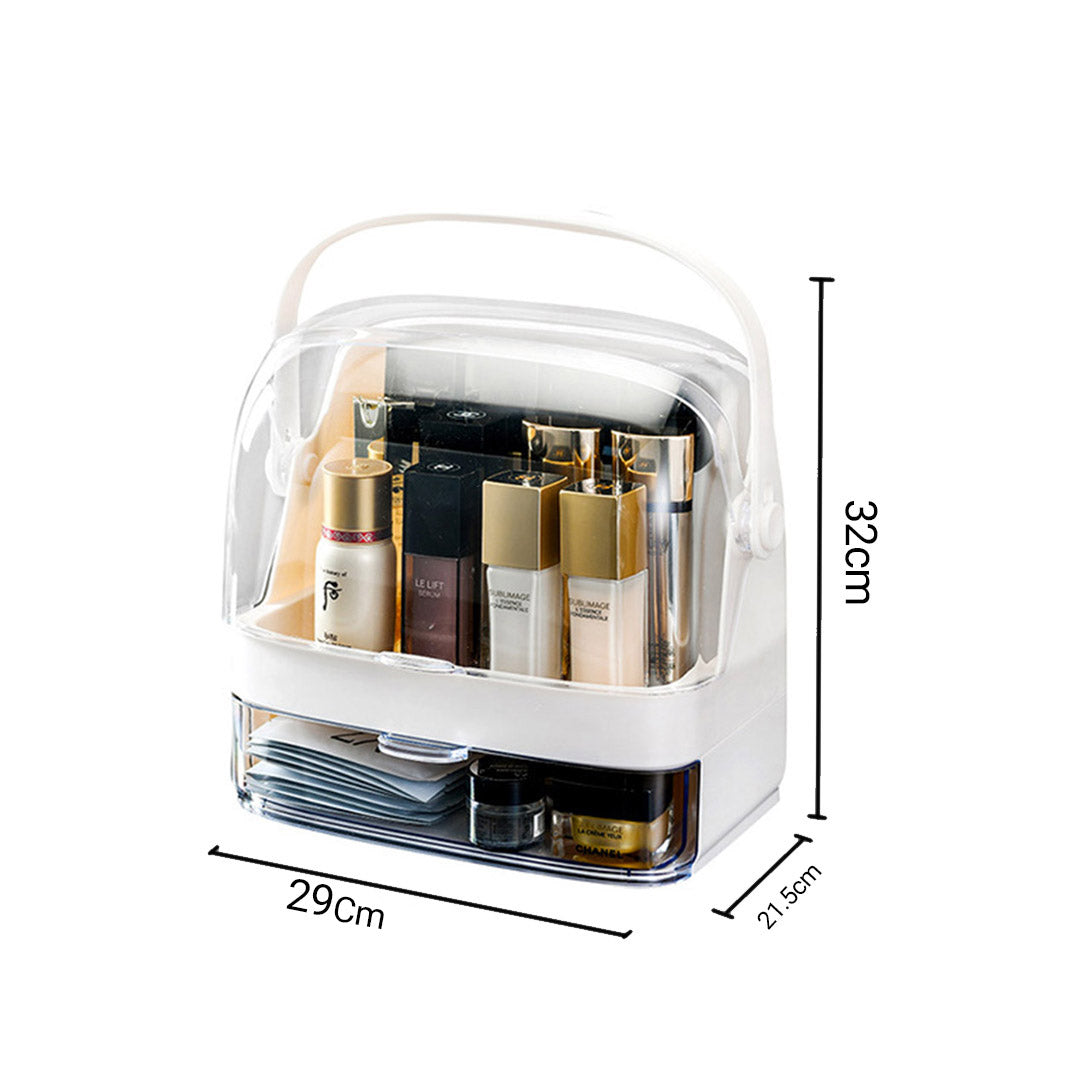 SOGA 2 Tier White Countertop Makeup Cosmetic Storage Organiser Skincare Holder Jewelry Storage Box with Handle - Cafe Supply