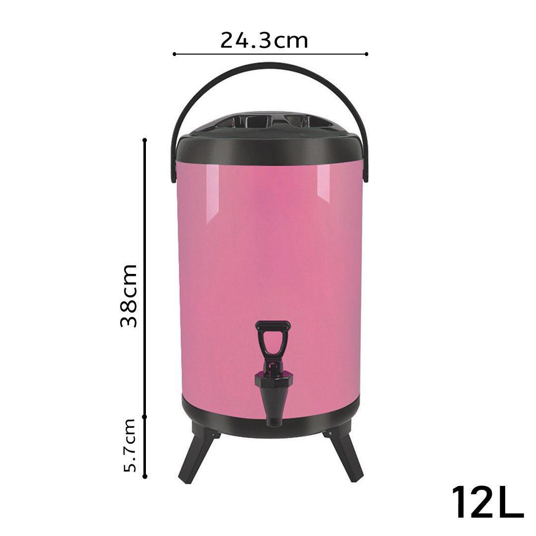 SOGA 2X 12L Stainless Steel Insulated Milk Tea Barrel Hot and Cold Beverage Dispenser Container with Faucet Pink - Cafe Supply