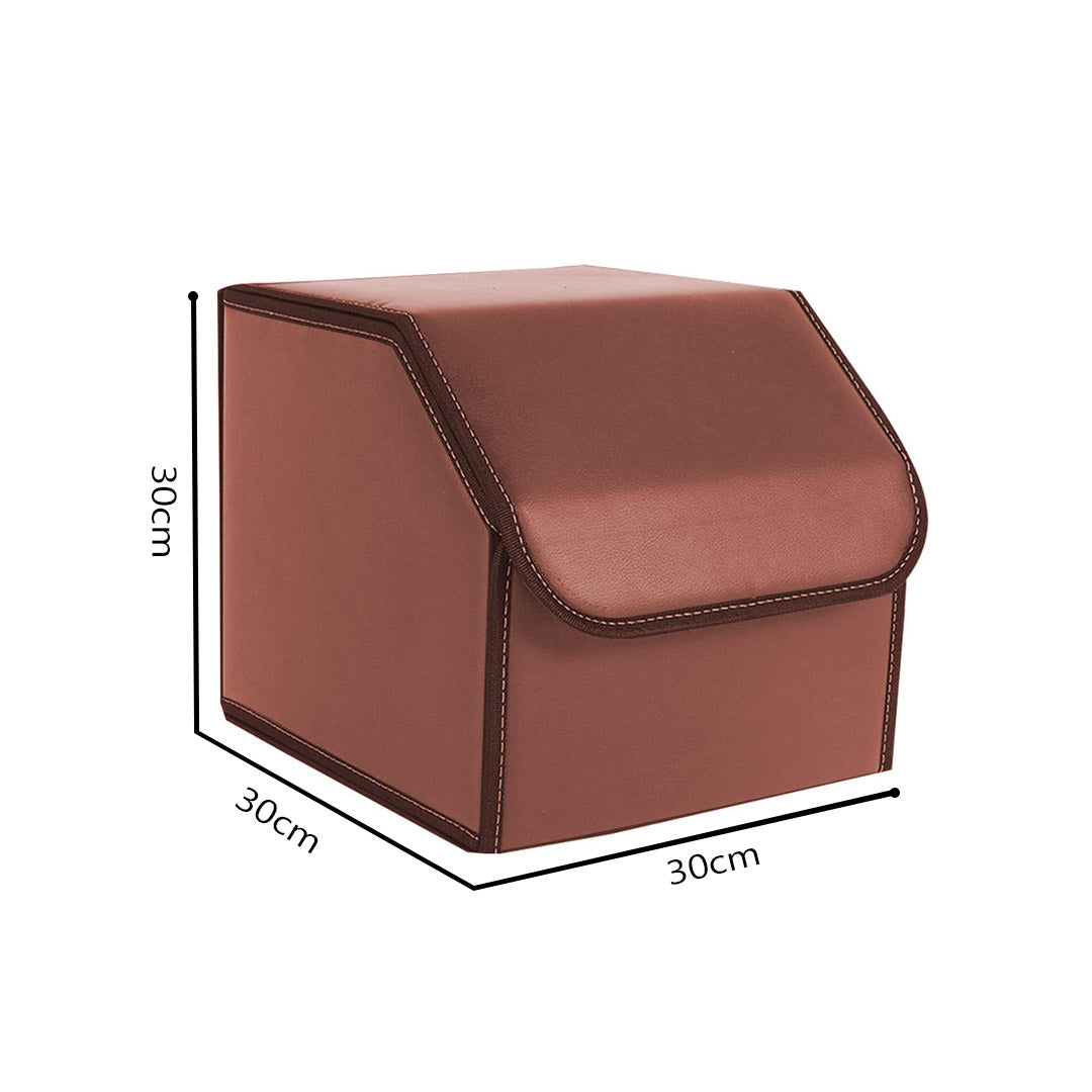 SOGA Leather Car Boot Collapsible Foldable Trunk Cargo Organizer Portable Storage Box Coffee Small - Cafe Supply