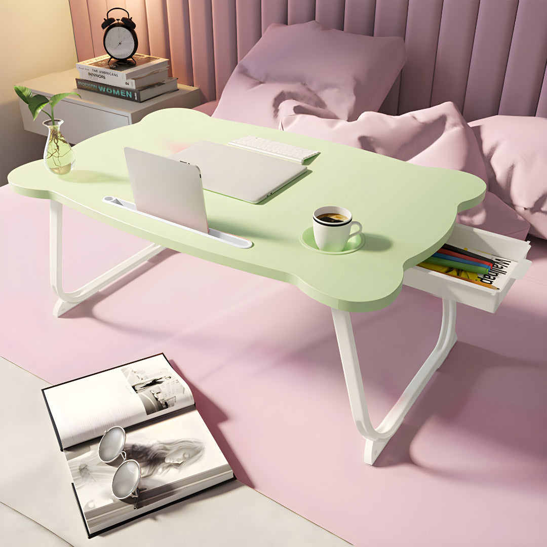 SOGA Green Portable Bed Table Adjustable Folding Mini Desk With Mini Drawer and Cup-Holder Home Decor - Cafe Supply