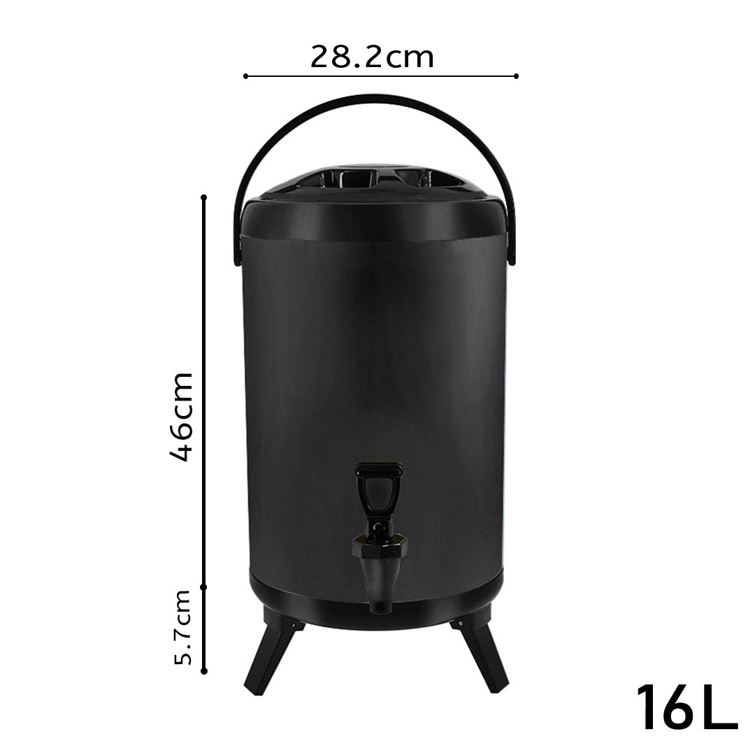 SOGA 2X 16L Stainless Steel Insulated Milk Tea Barrel Hot and Cold Beverage Dispenser Container with Faucet Black - Cafe Supply