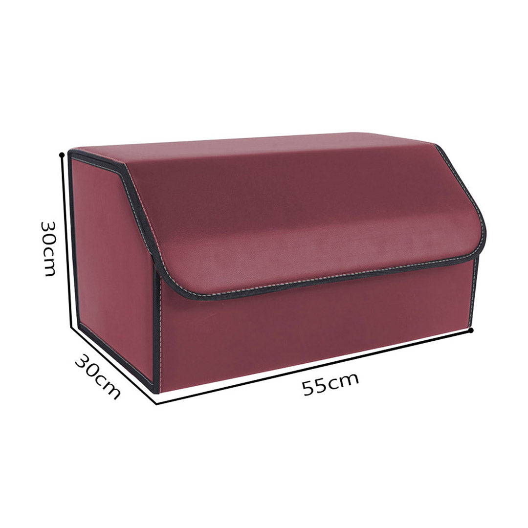 SOGA 2X Leather Car Boot Collapsible Foldable Trunk Cargo Organizer Portable Storage Box Red Large - Cafe Supply