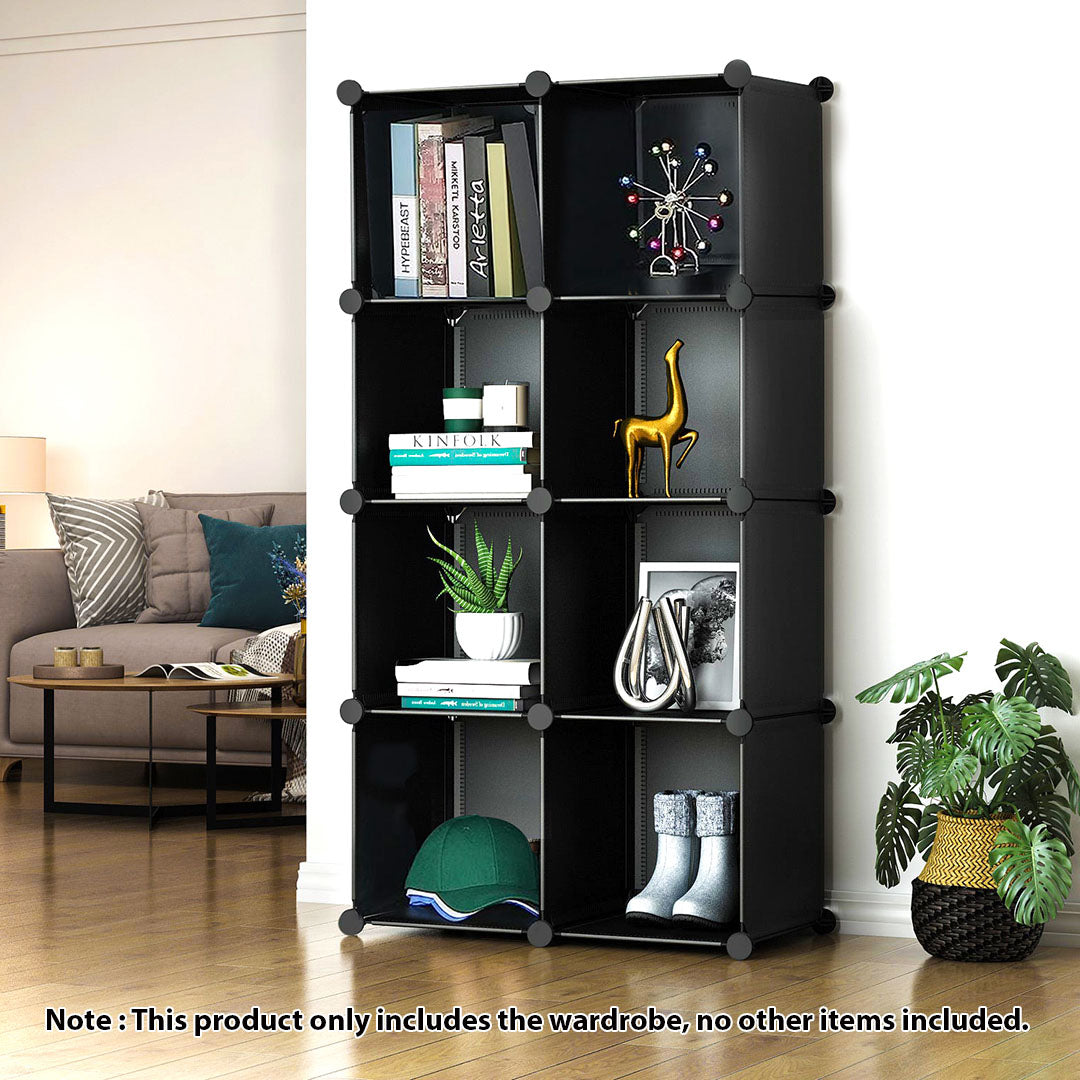 SOGA 4 Tier 8-Cube Black Portable Wardrobe Divide-Grid Modular Storage Organiser Foldable Closet - Cafe Supply