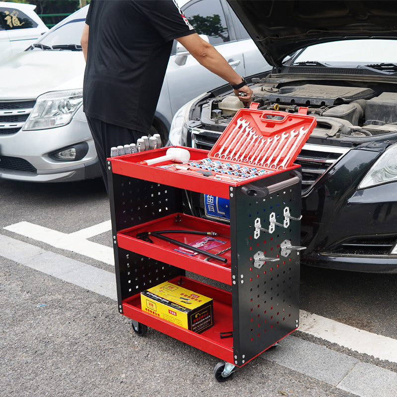 SOGA 3 Tier Tool Storage Cart Portable Service Utility Heavy Duty Mobile Trolley with Hooks Red - Cafe Supply