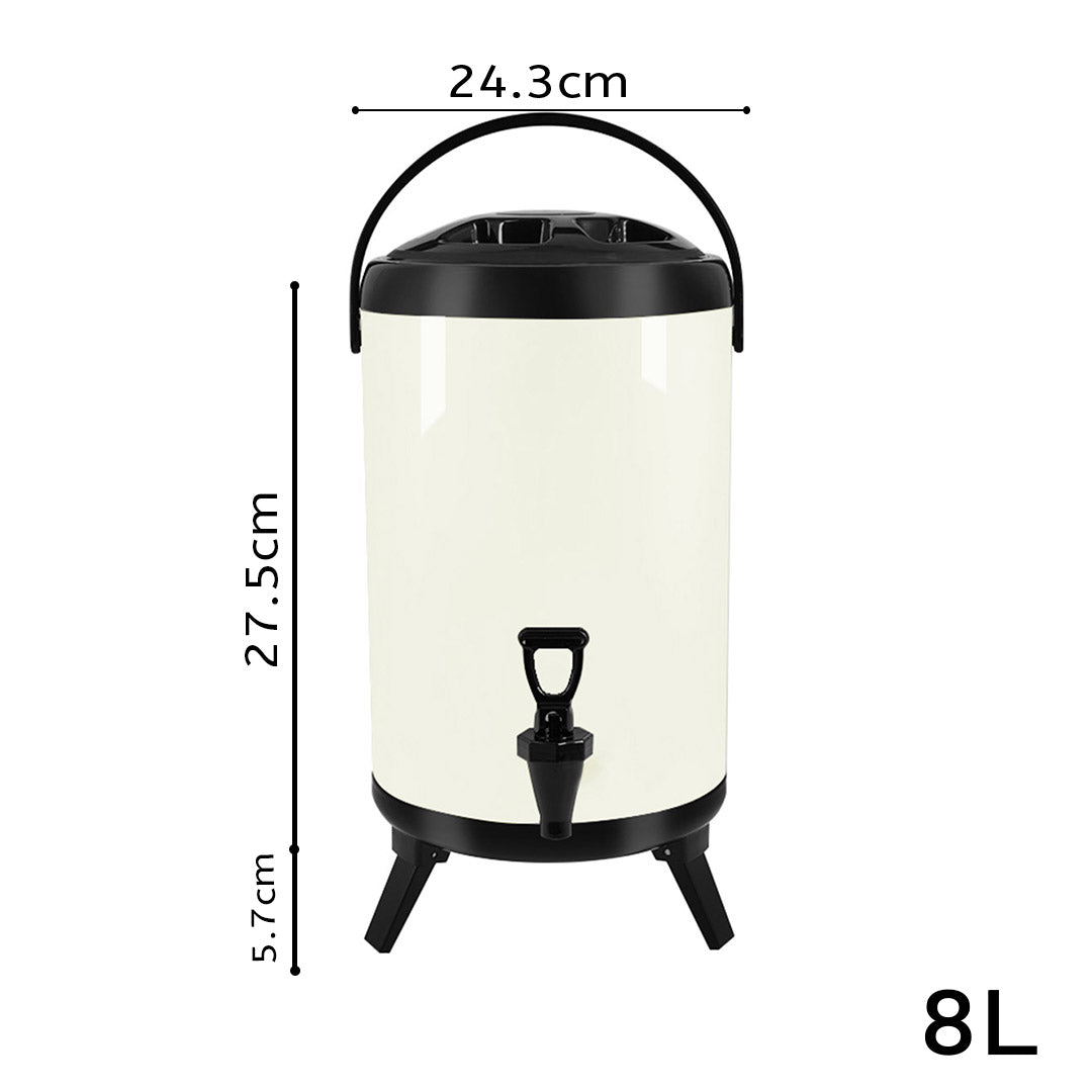 SOGA 8L Stainless Steel Insulated Milk Tea Barrel Hot and Cold Beverage Dispenser Container with Faucet White - Cafe Supply
