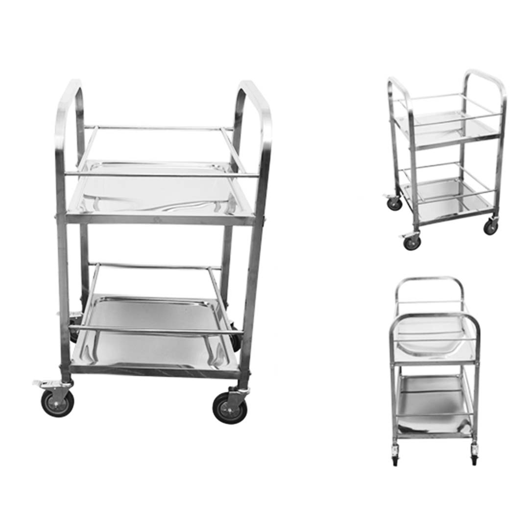 SOGA 2 Tier 500x500x950 Stainless Steel Square Tube Drink Wine Food Utility Cart - Cafe Supply