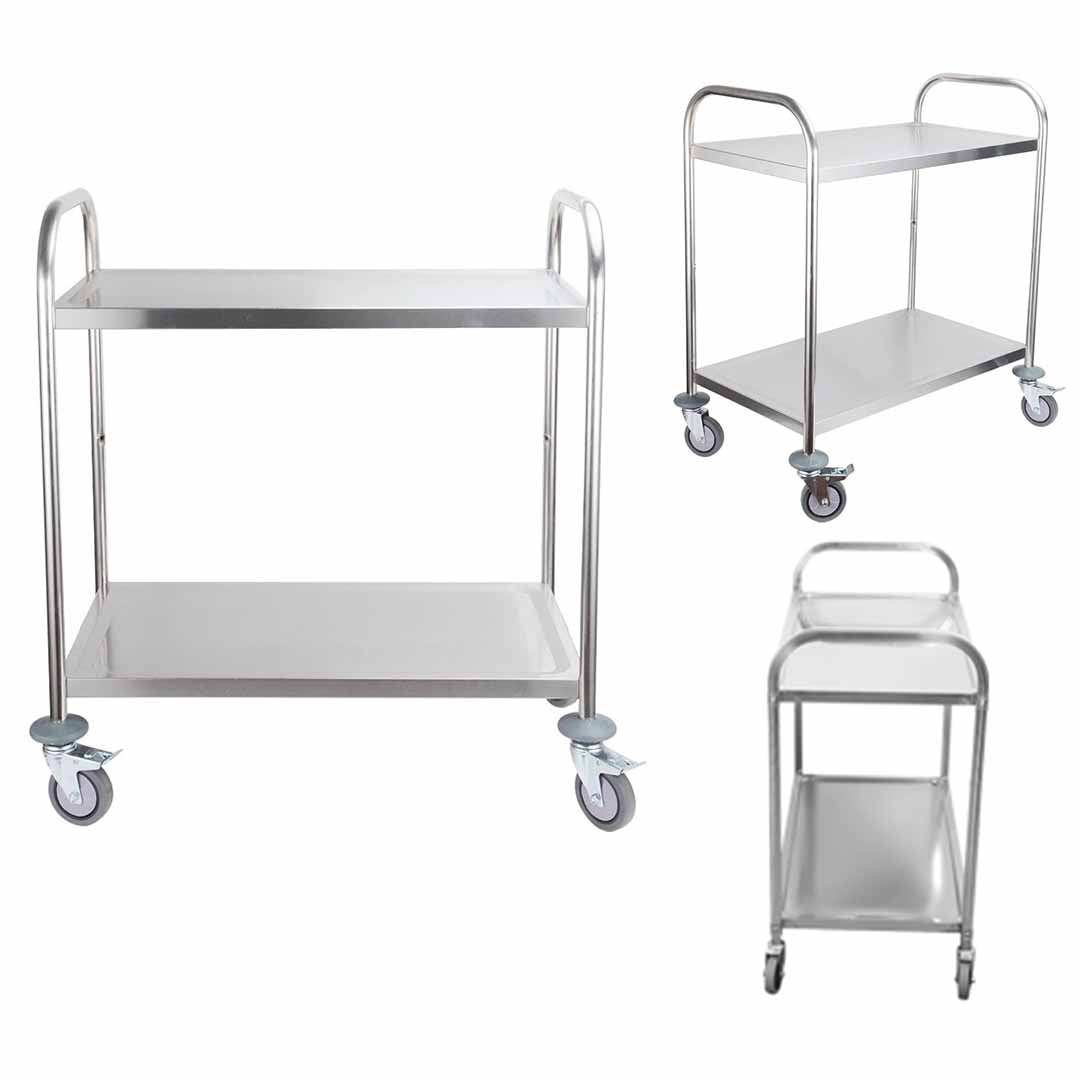 SOGA 2 Tier 81x46x85cm Stainless Steel Kitchen Dining Food Cart Trolley Utility Round Small - Cafe Supply