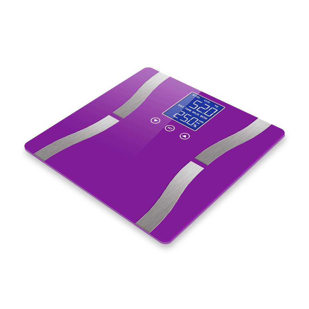 SOGA 2X Digital Body Fat Scale Bathroom Scales Weight Gym Glass Water LCD Purple/Pink - Cafe Supply