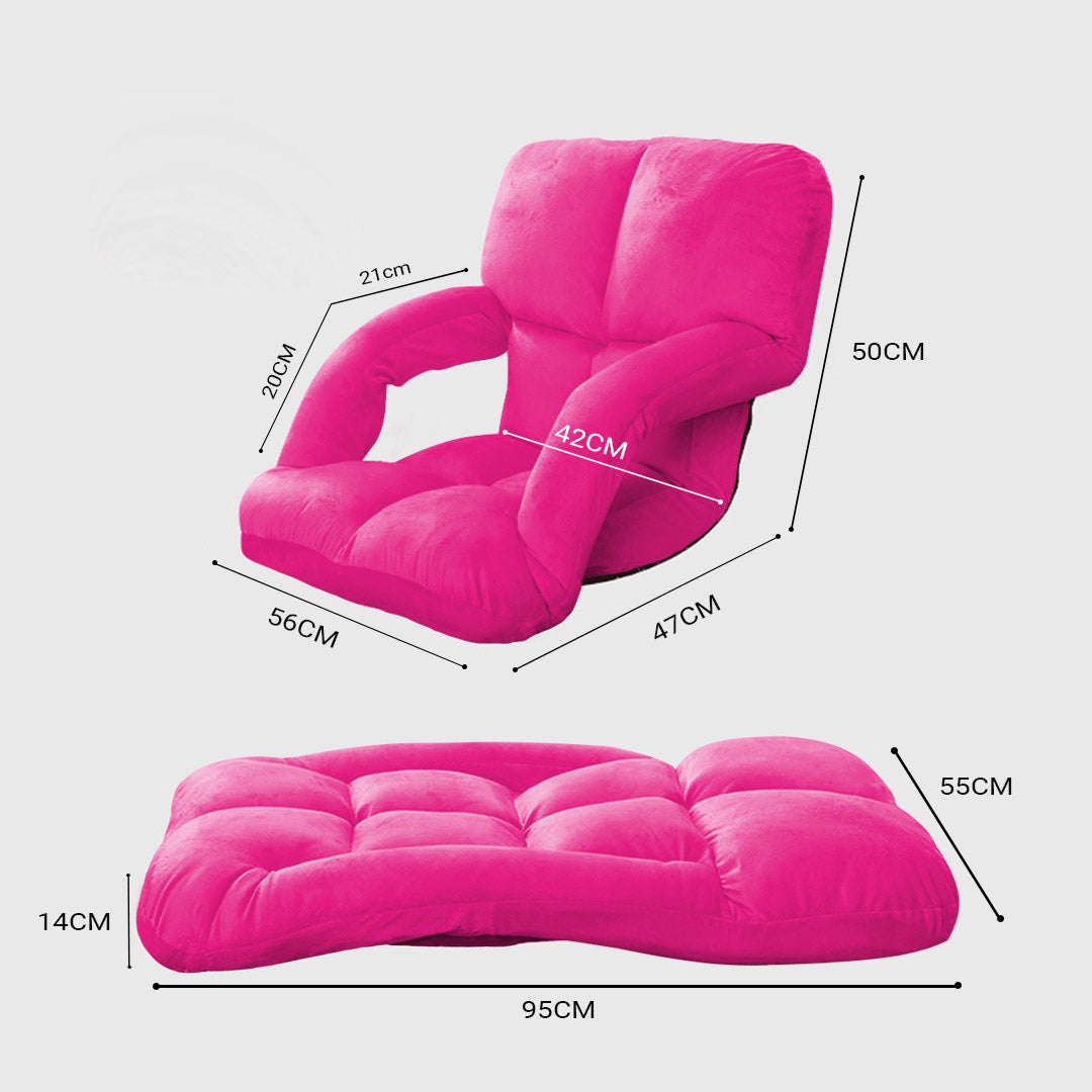 SOGA 4X Foldable Lounge Cushion Adjustable Floor Lazy Recliner Chair with Armrest Pink - Cafe Supply