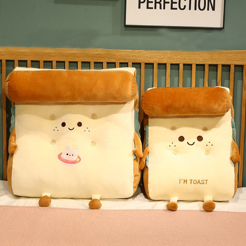 SOGA 2X Smiley Face Toast Bread Wedge Cushion Stuffed Plush Cartoon Back Support Pillow Home Decor - Cafe Supply