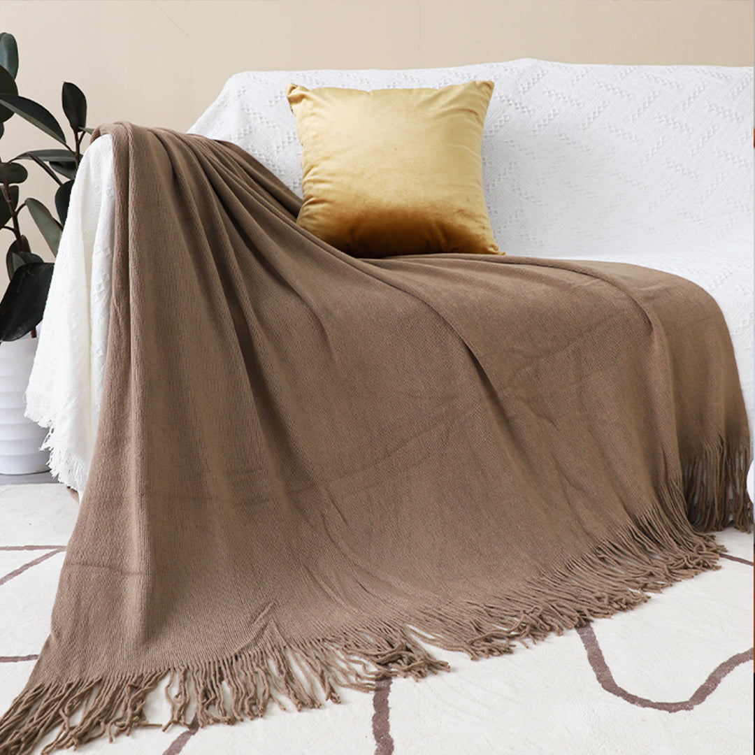 SOGA Coffee Acrylic Knitted Throw Blanket Solid Fringed Warm Cozy Woven Cover Couch Bed Sofa Home Decor - Cafe Supply
