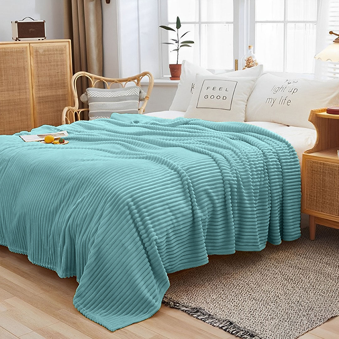 SOGA 2X Sky Blue Throw Blanket Warm Cozy Striped Pattern Thin Flannel Coverlet Fleece Bed Sofa Comforter - Cafe Supply