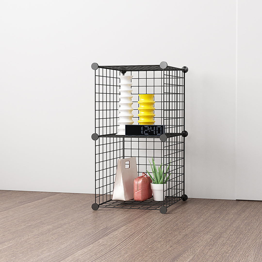SOGA 2X Black Portable 2 Tier Cube Storage Organiser Foldable DIY Modular Grid Space Saving Shelf - Cafe Supply