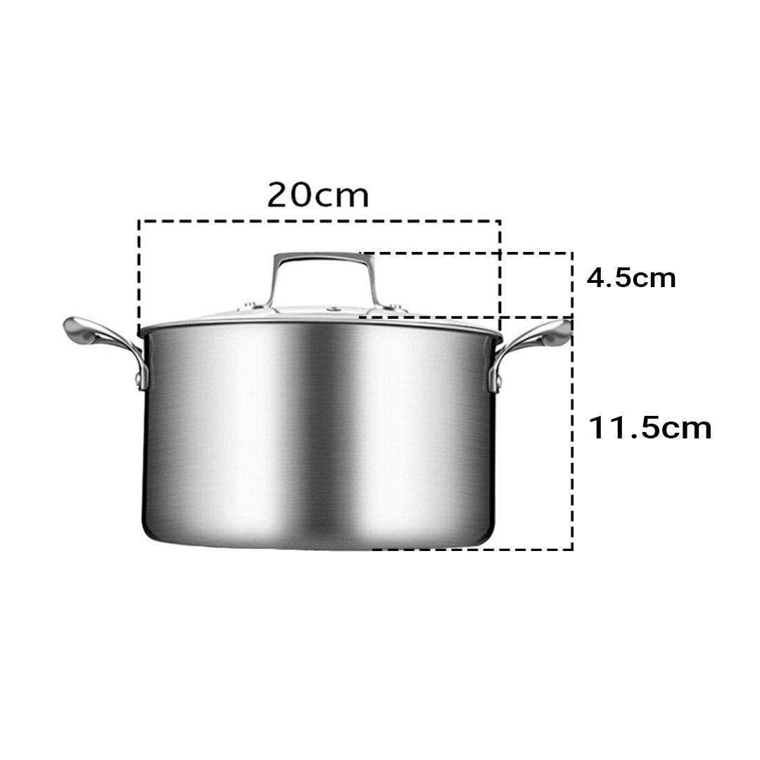 SOGA 20cm Stainless Steel Soup Pot Stock Cooking Stockpot Heavy Duty Thick Bottom with Glass Lid - Cafe Supply