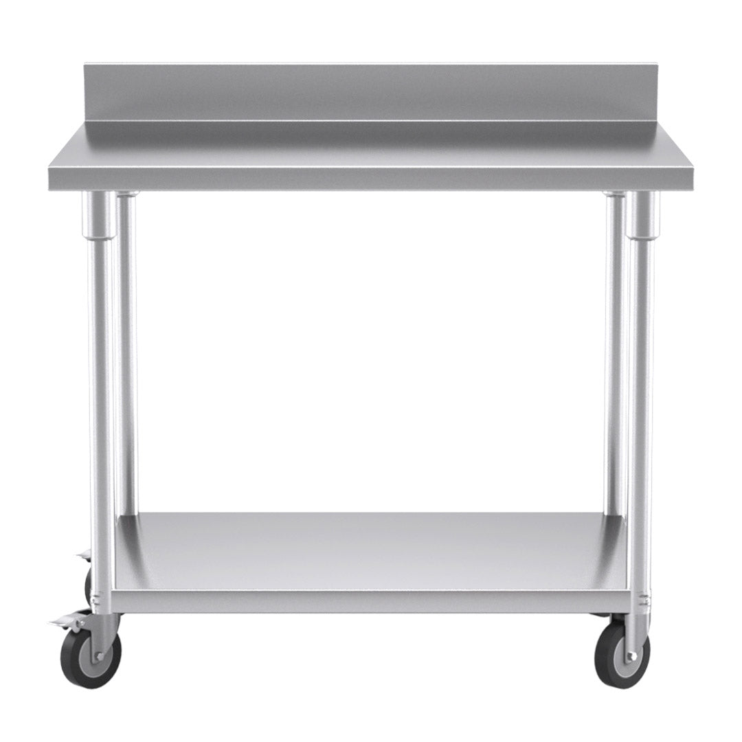 SOGA 100cm Commercial Catering Kitchen Stainless Steel Prep Work Bench Table with Backsplash and Caster Wheels - Cafe Supply