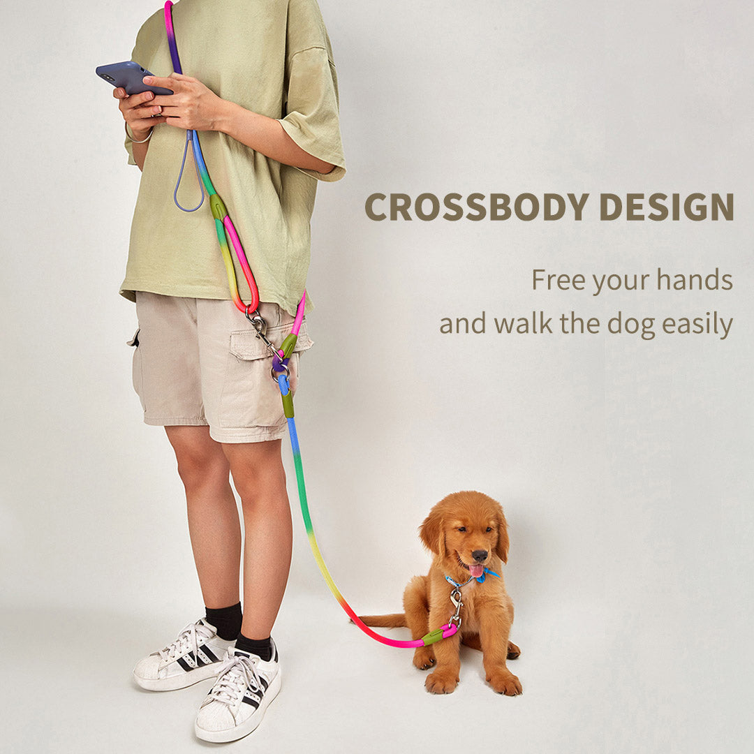 SOGA 2X 220cm Multifunction Hands-Free Rope Pet Cat Dog Puppy Double Ended Leash for Walking Training Tracking Obedience Rainbow - Cafe Supply
