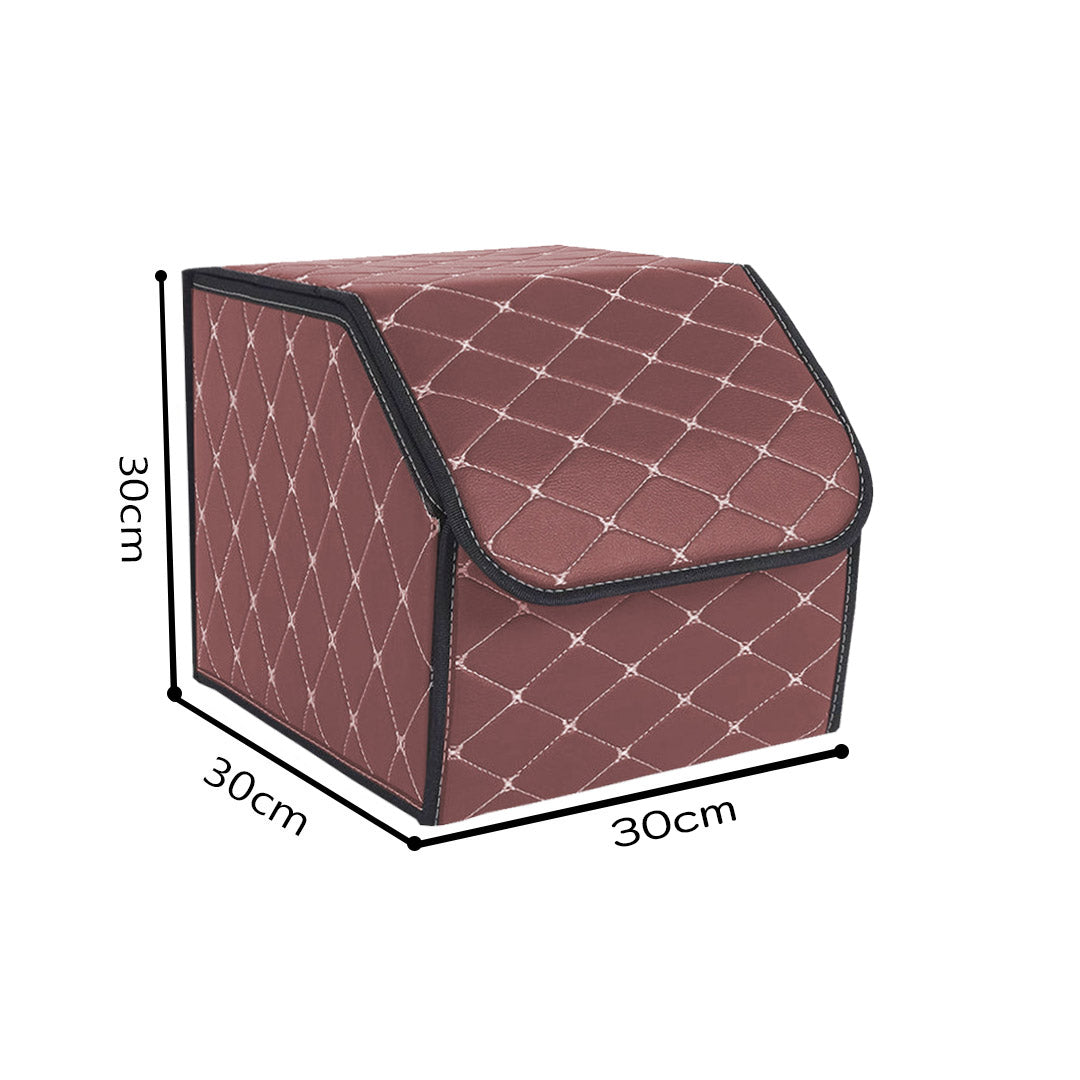 SOGA 4X Leather Car Boot Collapsible Foldable Trunk Cargo Organizer Portable Storage Box Coffee/Gold Stitch Small - Cafe Supply