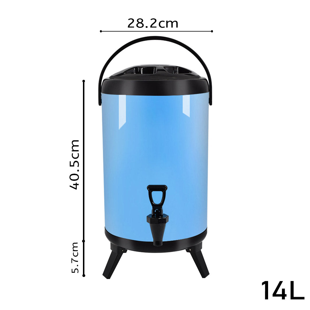 SOGA 2X 14L Stainless Steel Insulated Milk Tea Barrel Hot and Cold Beverage Dispenser Container with Faucet Blue - Cafe Supply
