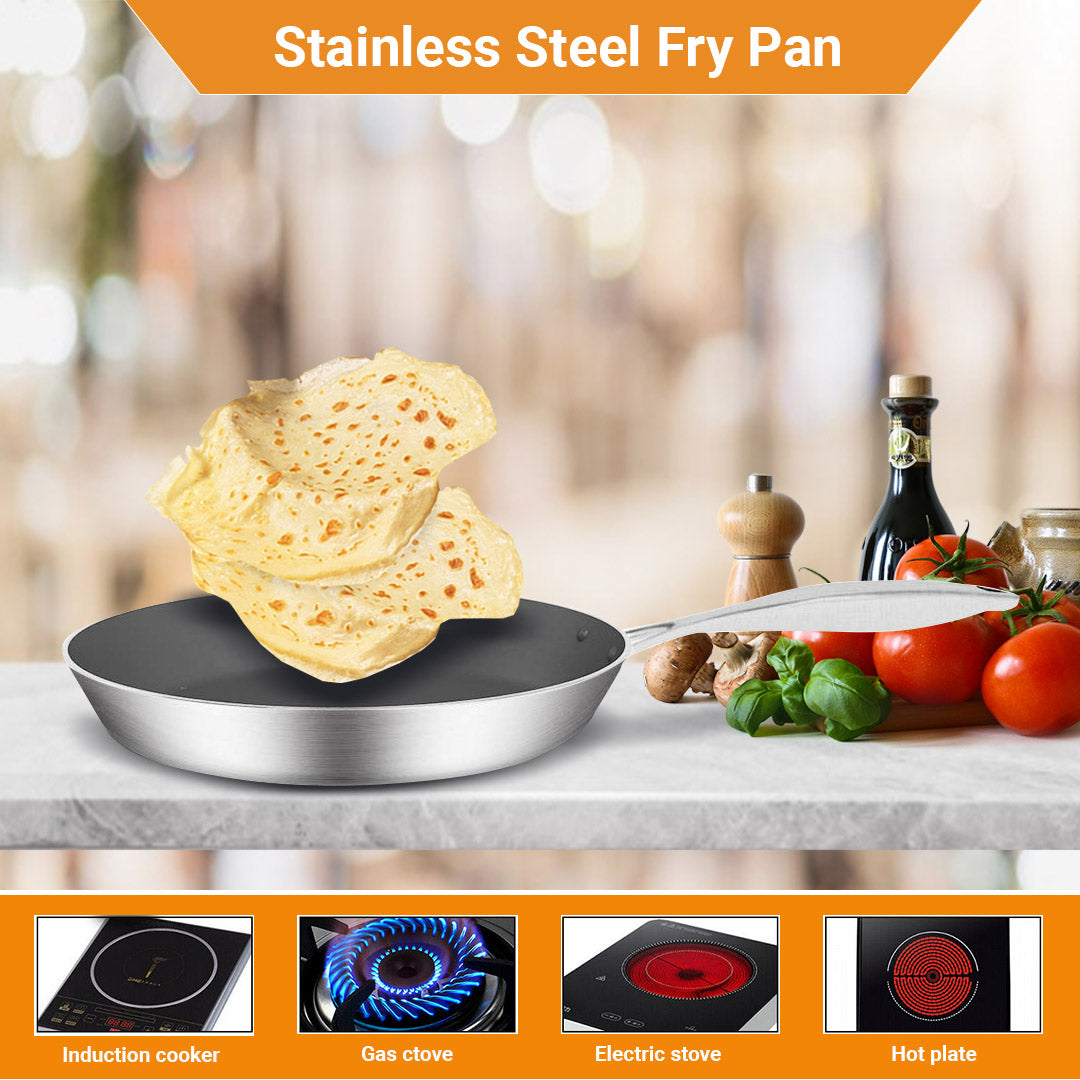 SOGA Stainless Steel Fry Pan 30cm Frying Pan Induction FryPan Non Stick Interior - Cafe Supply