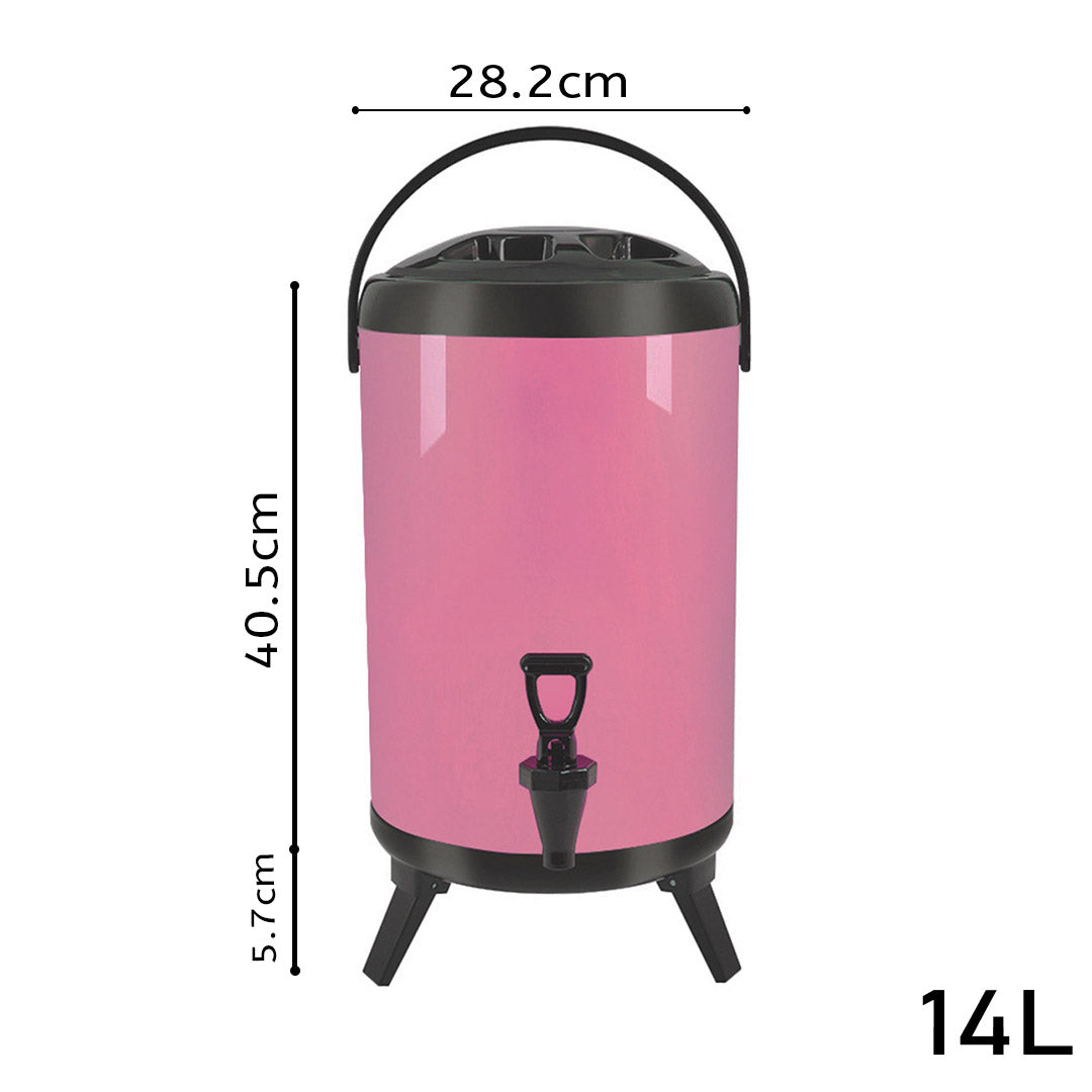 SOGA 2X 14L Stainless Steel Insulated Milk Tea Barrel Hot and Cold Beverage Dispenser Container with Faucet Pink - Cafe Supply