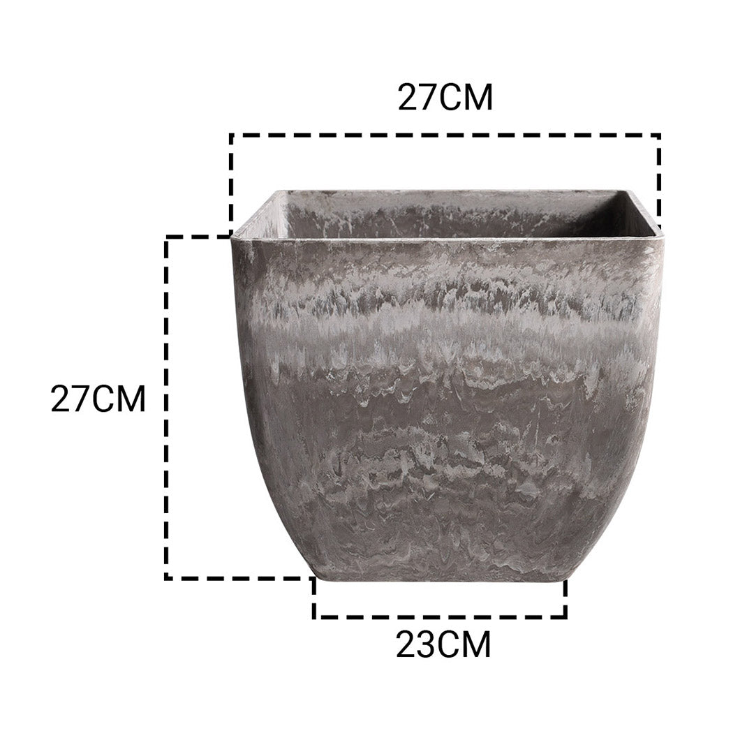 SOGA 2X 27cm Rock Grey Square Resin Plant Flower Pot in Cement Pattern Planter Cachepot for Indoor Home Office - Cafe Supply