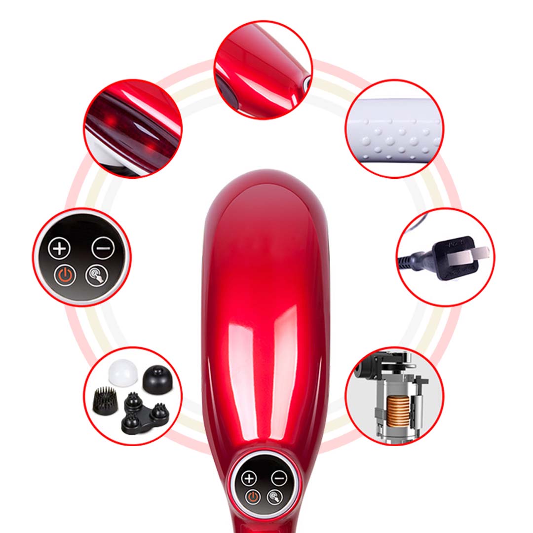 SOGA 2X 6 Heads Portable Handheld Massager Soothing Stimulate Blood Flow Shoulder Red - Cafe Supply