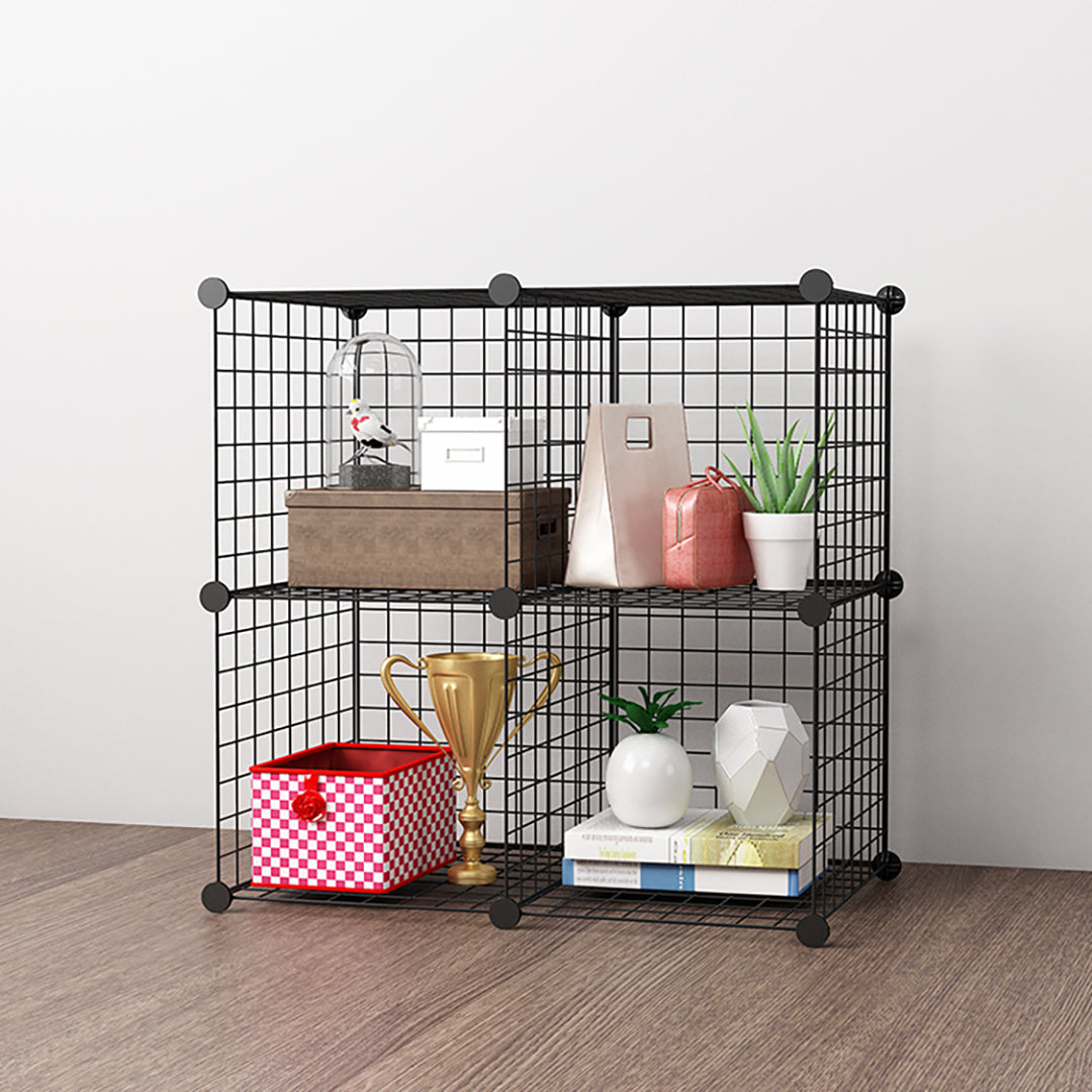 SOGA 2X Black Portable 4-Cube Storage Organiser Foldable DIY Modular Grid Space Saving Shelf - Cafe Supply