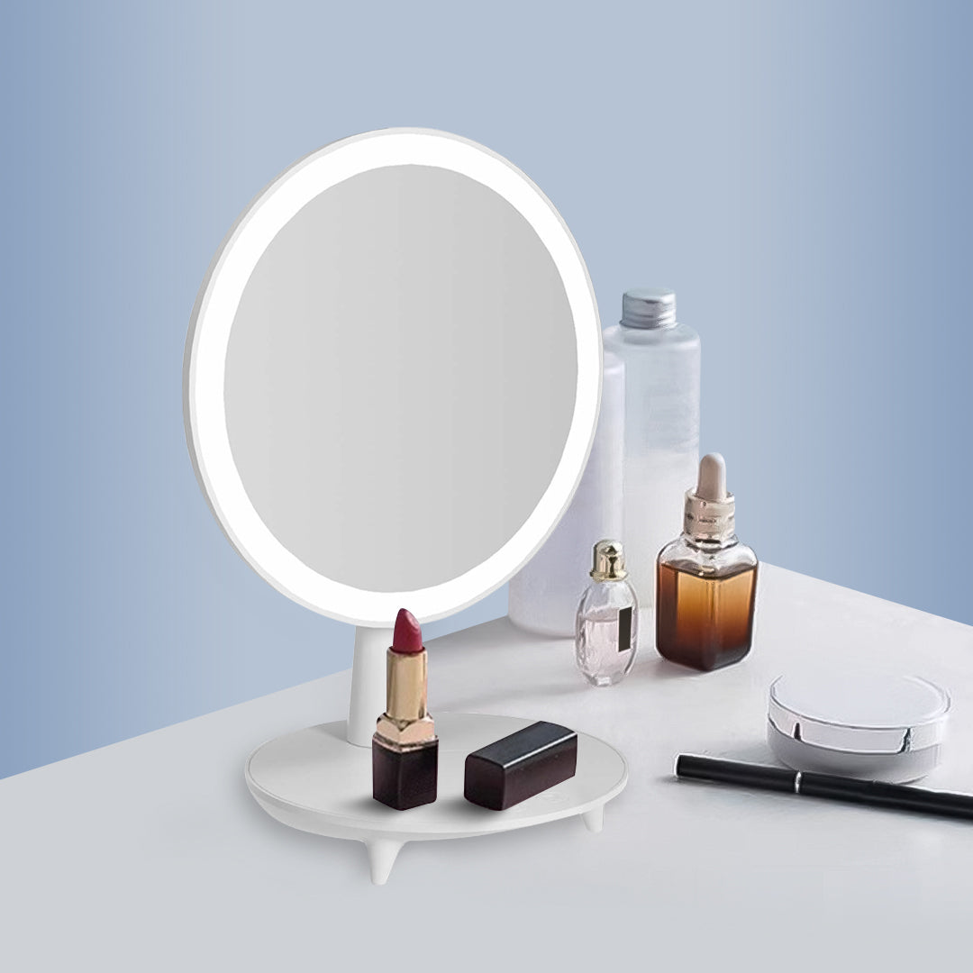 SOGA 2X Round White Rechargeable LED Light Makeup Mirror Tabletop Vanity Home Decor - Cafe Supply