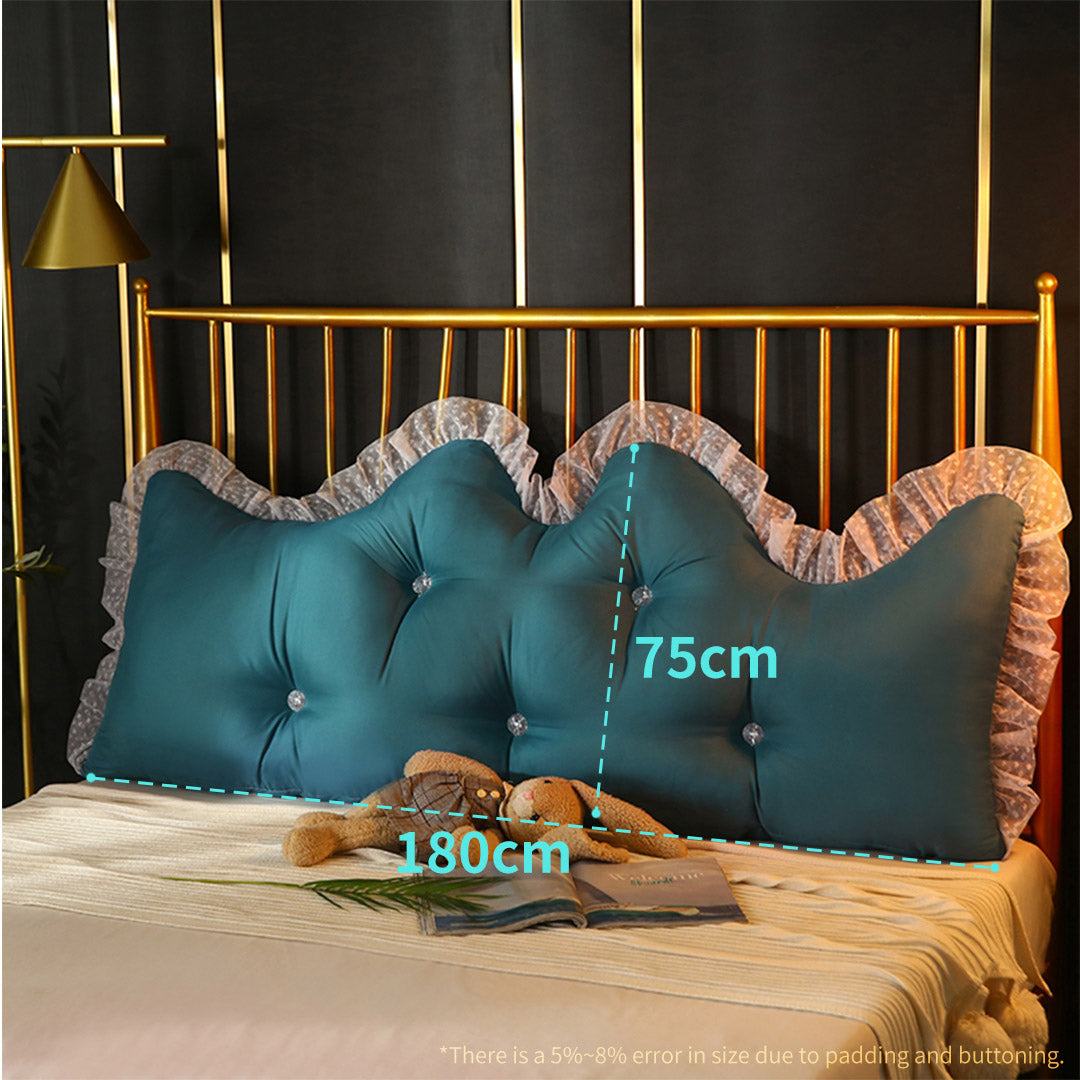 SOGA 2X 180cm Blue-Green Princess Bed Pillow Headboard Backrest Bedside Tatami Sofa Cushion with Ruffle Lace Home Decor - Cafe Supply