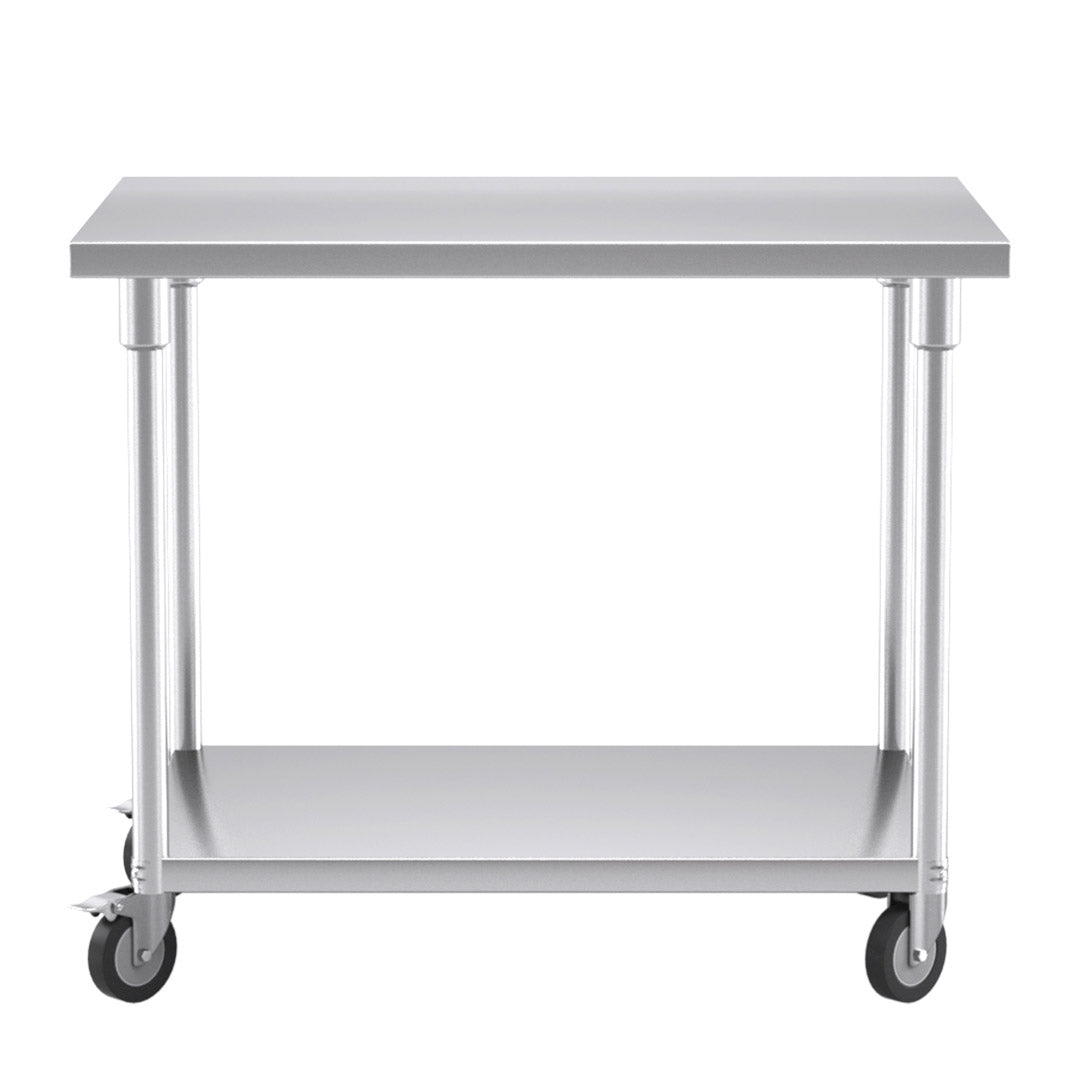 SOGA 100cm Commercial Catering Kitchen Stainless Steel Prep Work Bench Table with Wheels - Cafe Supply