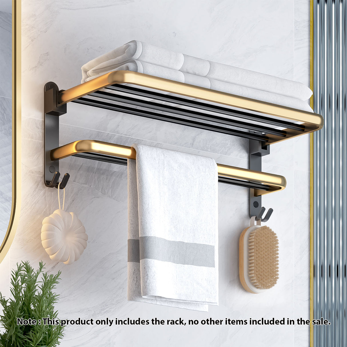 SOGA 2X 62cm Wall-Mounted Double Pole Towel Holder Bathroom Organiser Rail Hanger with Hooks - Cafe Supply