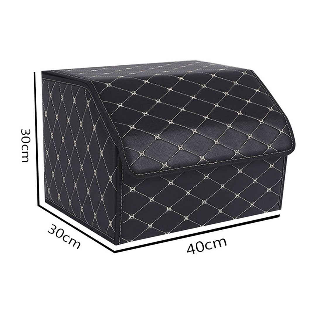 SOGA 2X Leather Car Boot Collapsible Foldable Trunk Cargo Organizer Portable Storage Box Black/Gold Stitch Medium - Cafe Supply