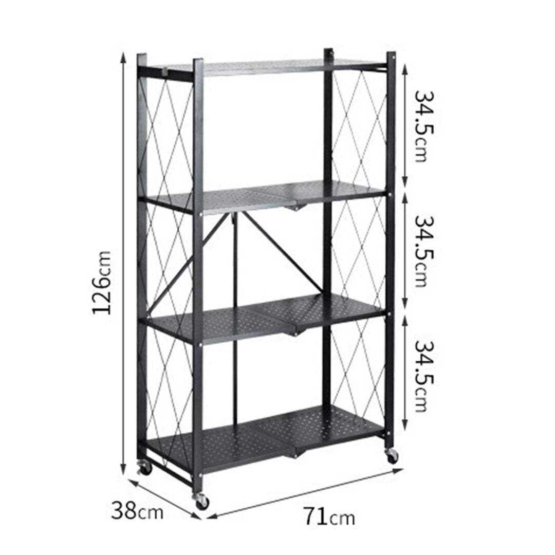 SOGA 4 Tier Steel Black Foldable Kitchen Cart Multi-Functional Shelves Portable Storage Organizer with Wheels - Cafe Supply