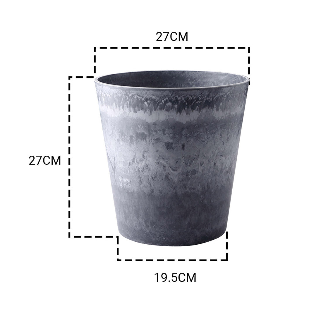 SOGA 27cm Weathered Grey Round Resin Plant Flower Pot in Cement Pattern Planter Cachepot for Indoor Home Office - Cafe Supply