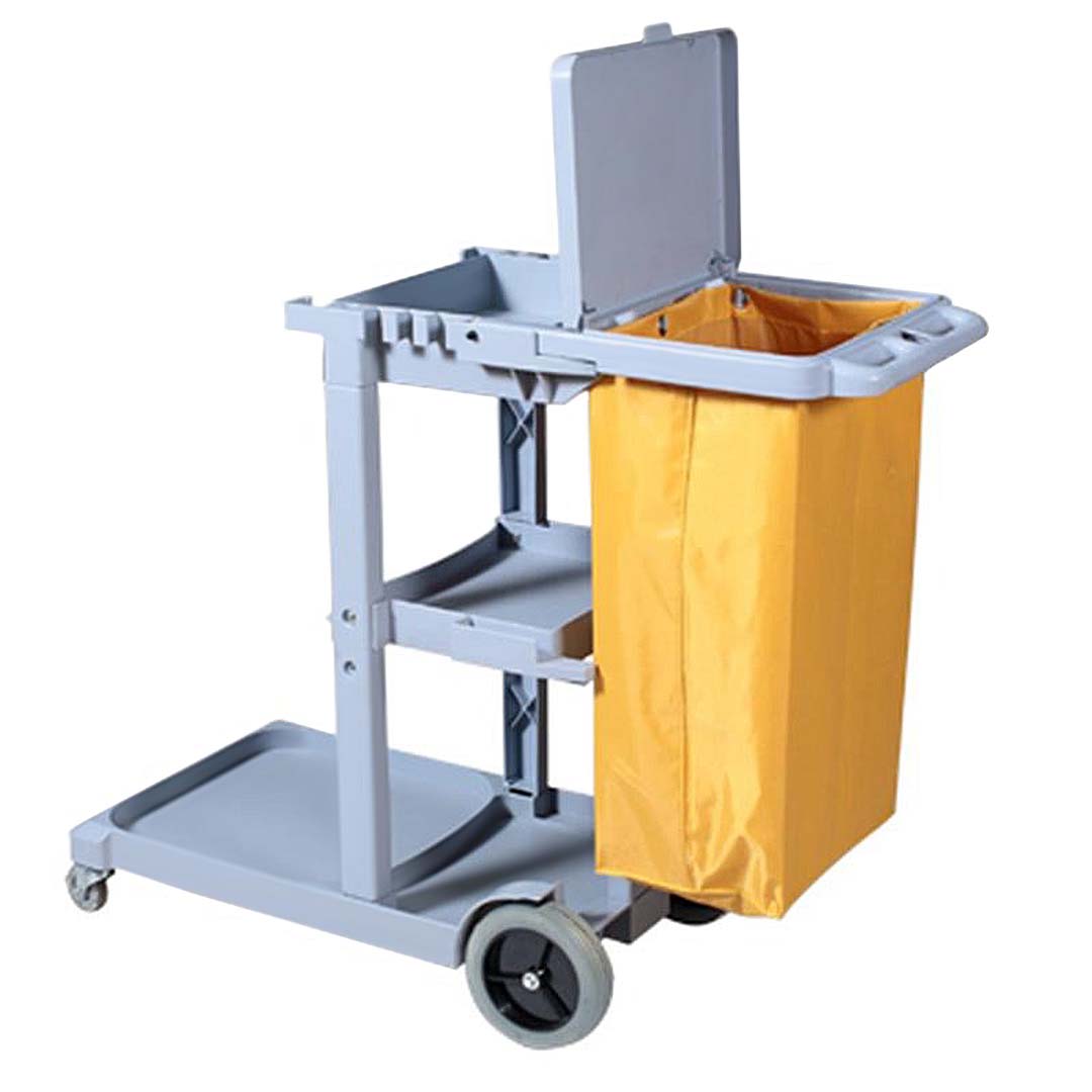 SOGA 3 Tier Multifunction Janitor Cleaning Waste Cart Trolley and Waterproof Bag with Lid - Cafe Supply