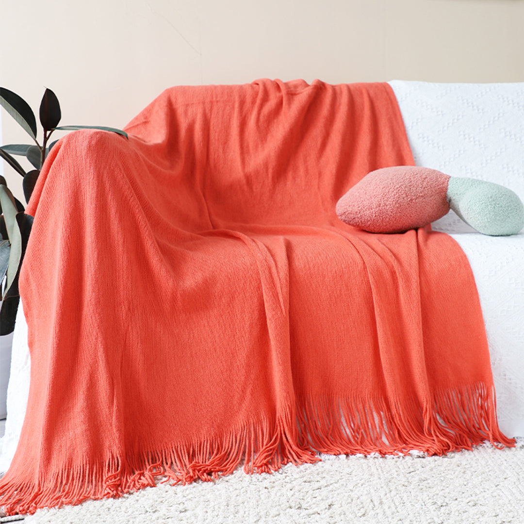 SOGA Orange Acrylic Knitted Throw Blanket Solid Fringed Warm Cozy Woven Cover Couch Bed Sofa Home Decor - Cafe Supply